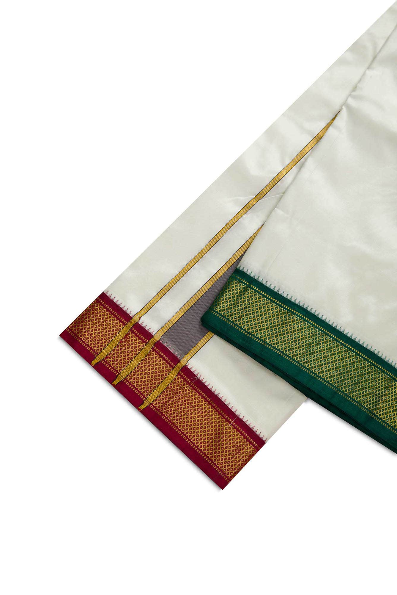 Cream Silk Dhoti With Angavastram (10X 6) Muzham