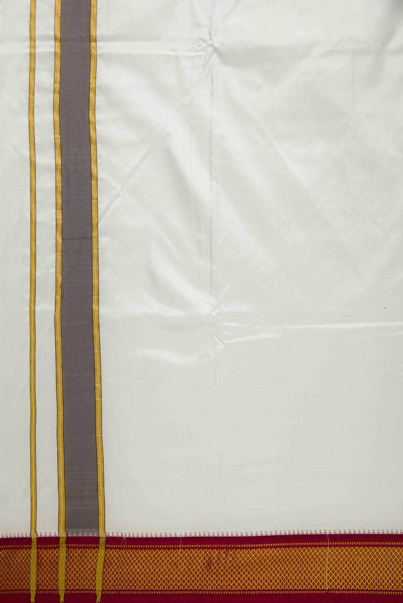 Cream Silk Dhoti With Angavastram (10X 6) Muzham