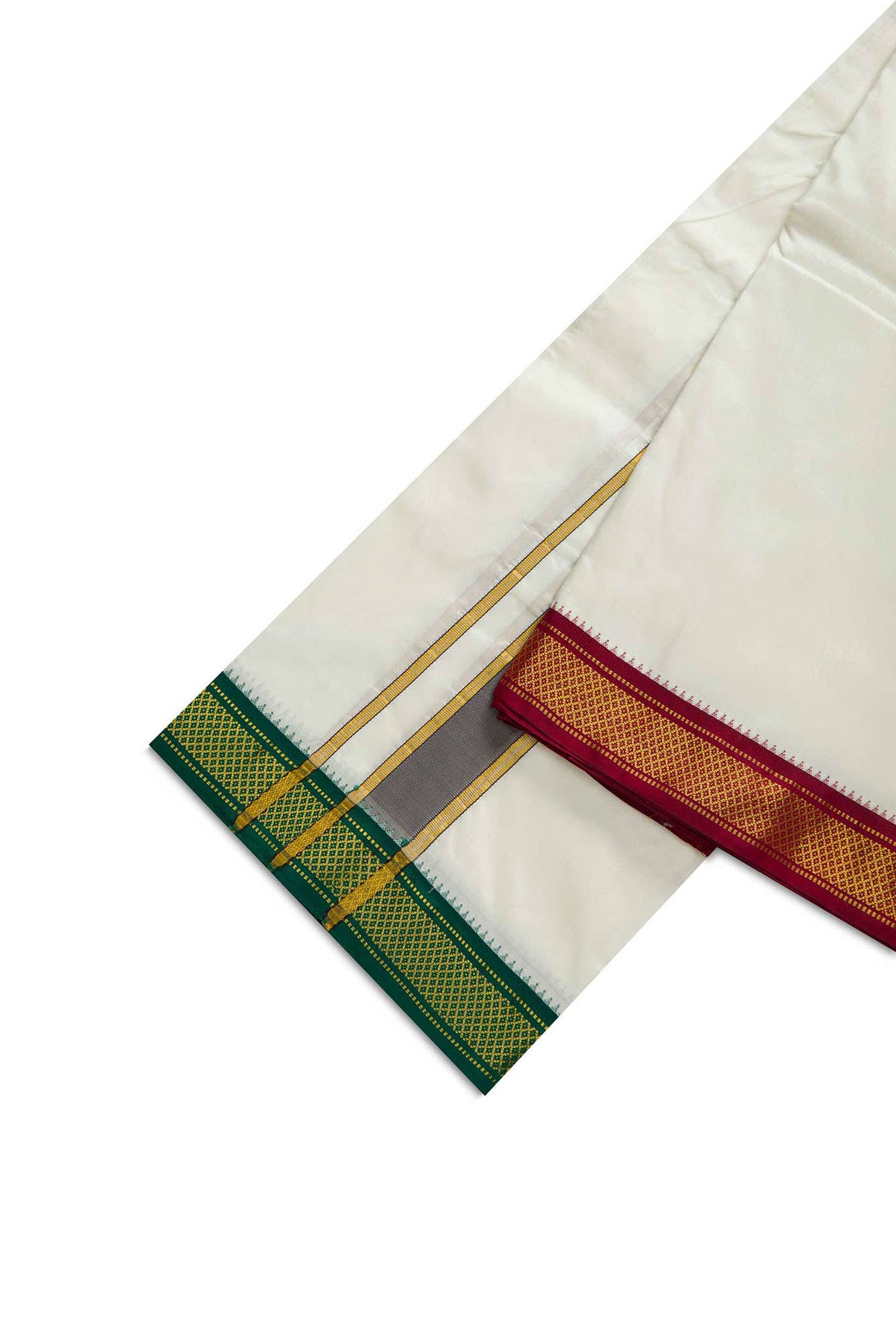 Cream Silk Dhoti With Angavastram (10X 6) Muzham