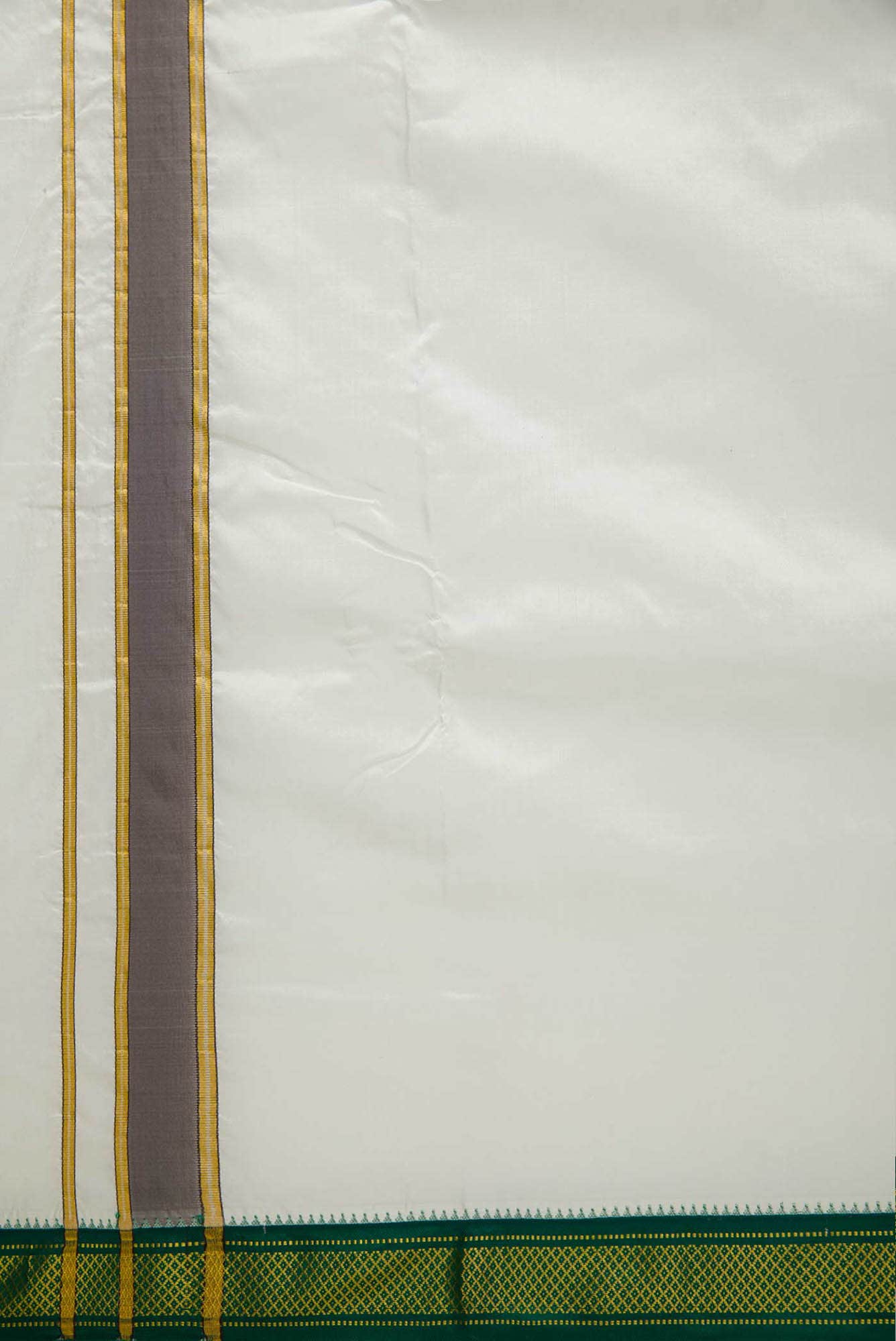 Cream Silk Dhoti With Angavastram (10X 6) Muzham