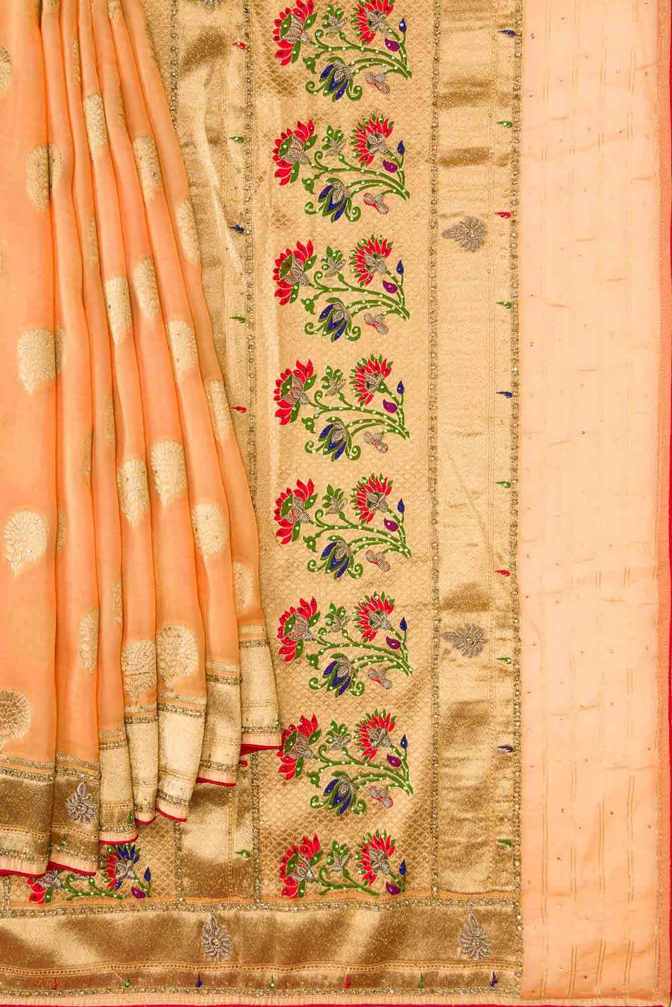 Golden Peach Dual Tone Banarasi Georgette Saree