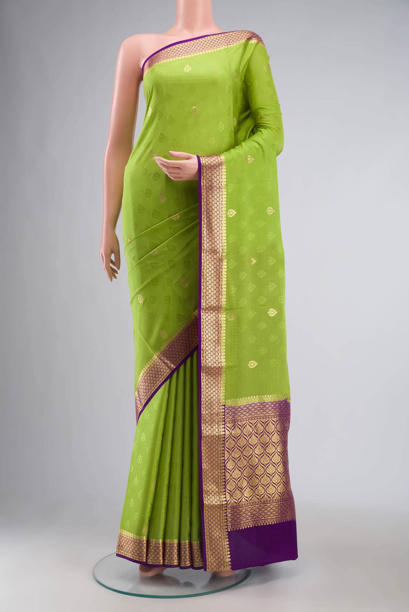 Parrot Green Mysore Crepe Saree