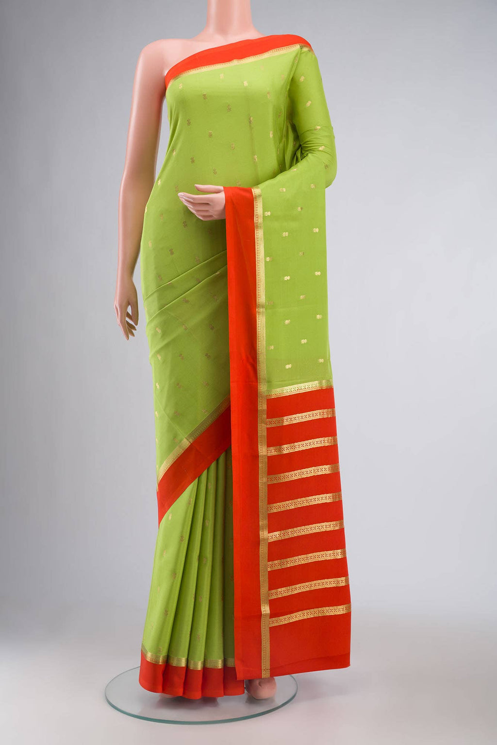 Parrot Green Mysore Crepe Saree