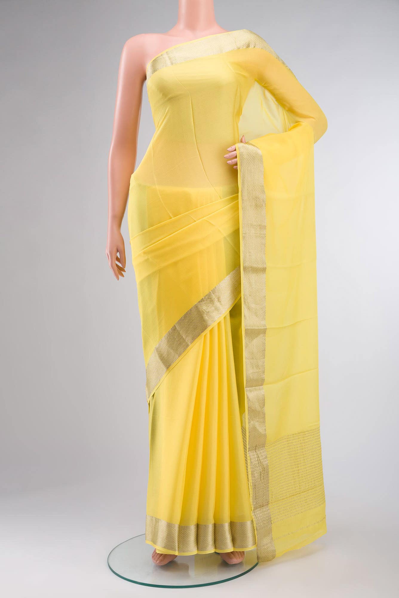 Yellow Mysore Chiffon Saree