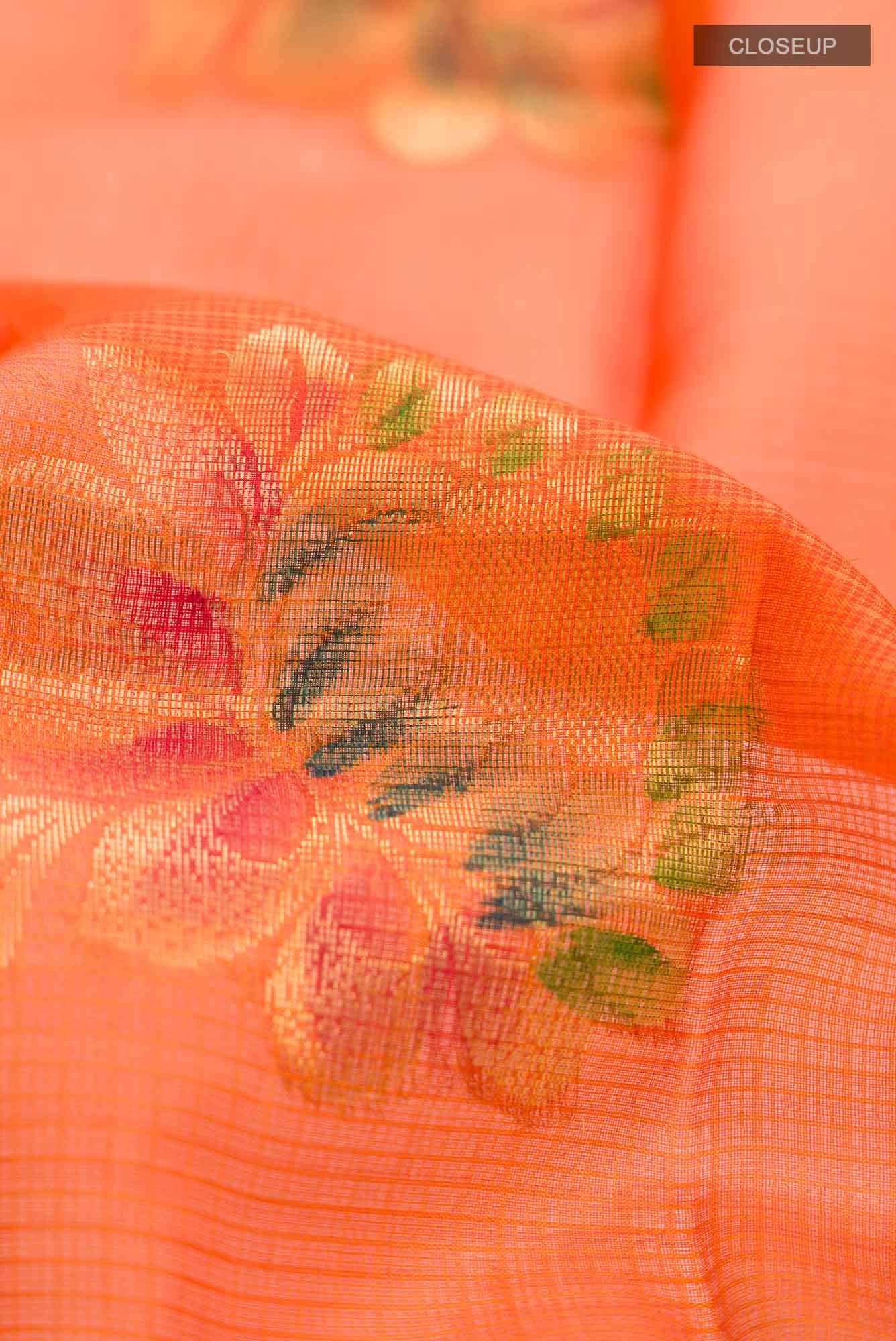 Orange Kota Silk Saree