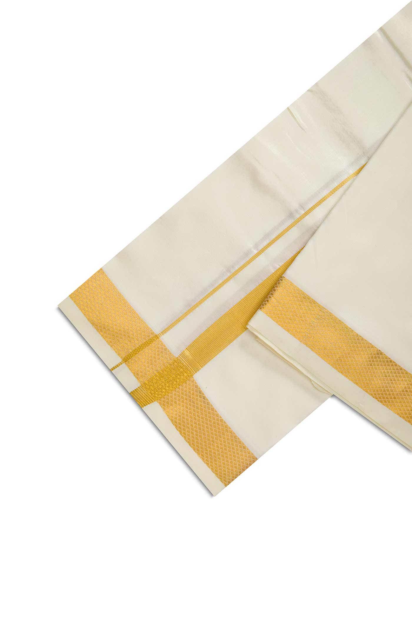 Cream Silk Dhoti With Angavastram (9X 5) Muzham