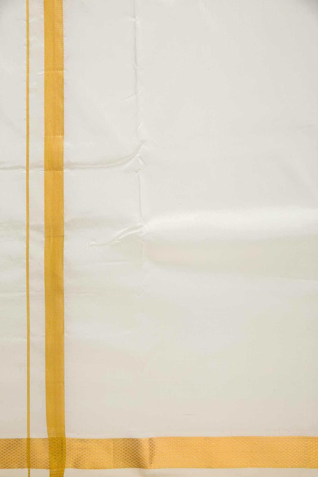 Cream Silk Dhoti With Angavastram (9X 5) Muzham