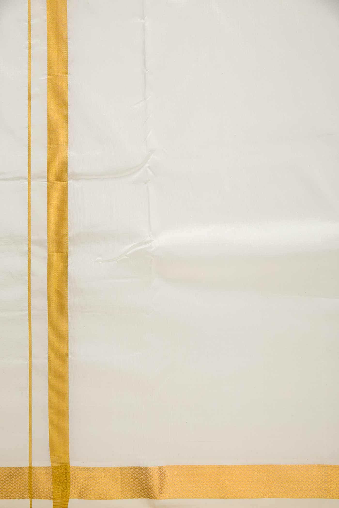 Cream Silk Dhoti With Angavastram (9X 5) Muzham
