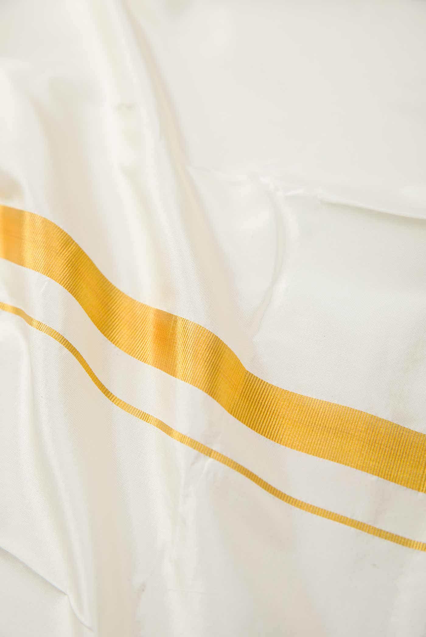 Cream Silk Dhoti With Angavastram (9X 5) Muzham