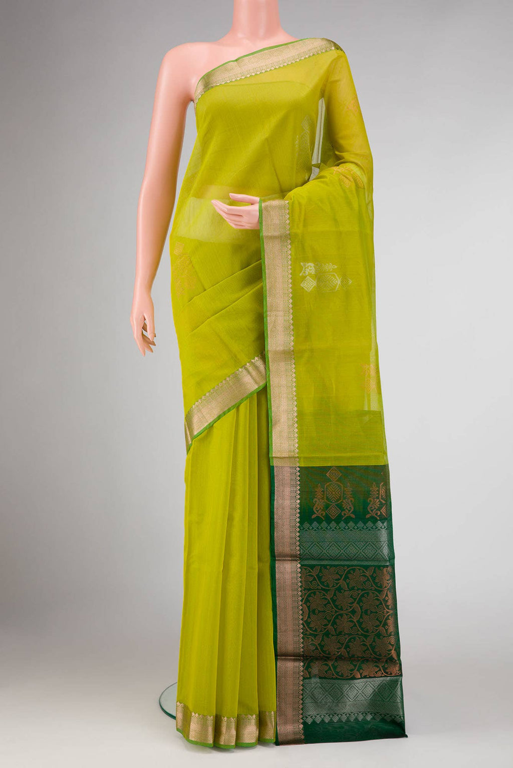 Parrot Green Dual Tone Silk Cotton Saree