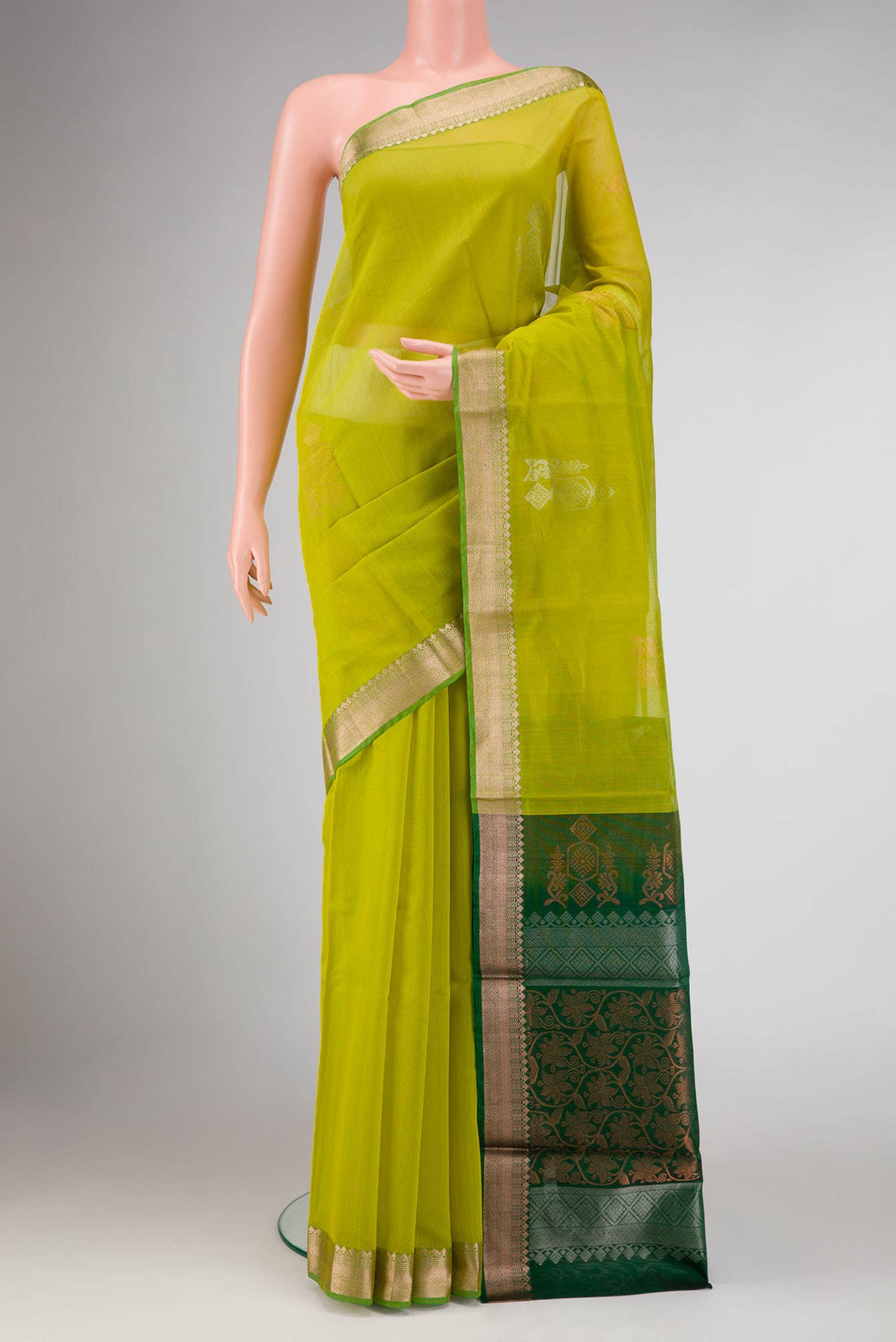 Parrot Green Dual Tone Silk Cotton Saree