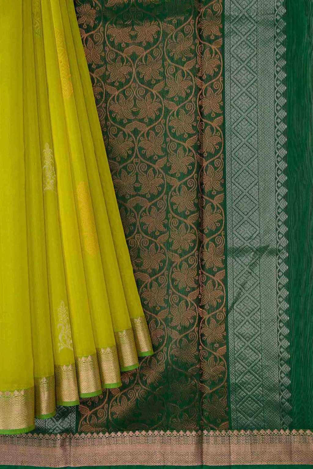 Parrot Green Dual Tone Silk Cotton Saree