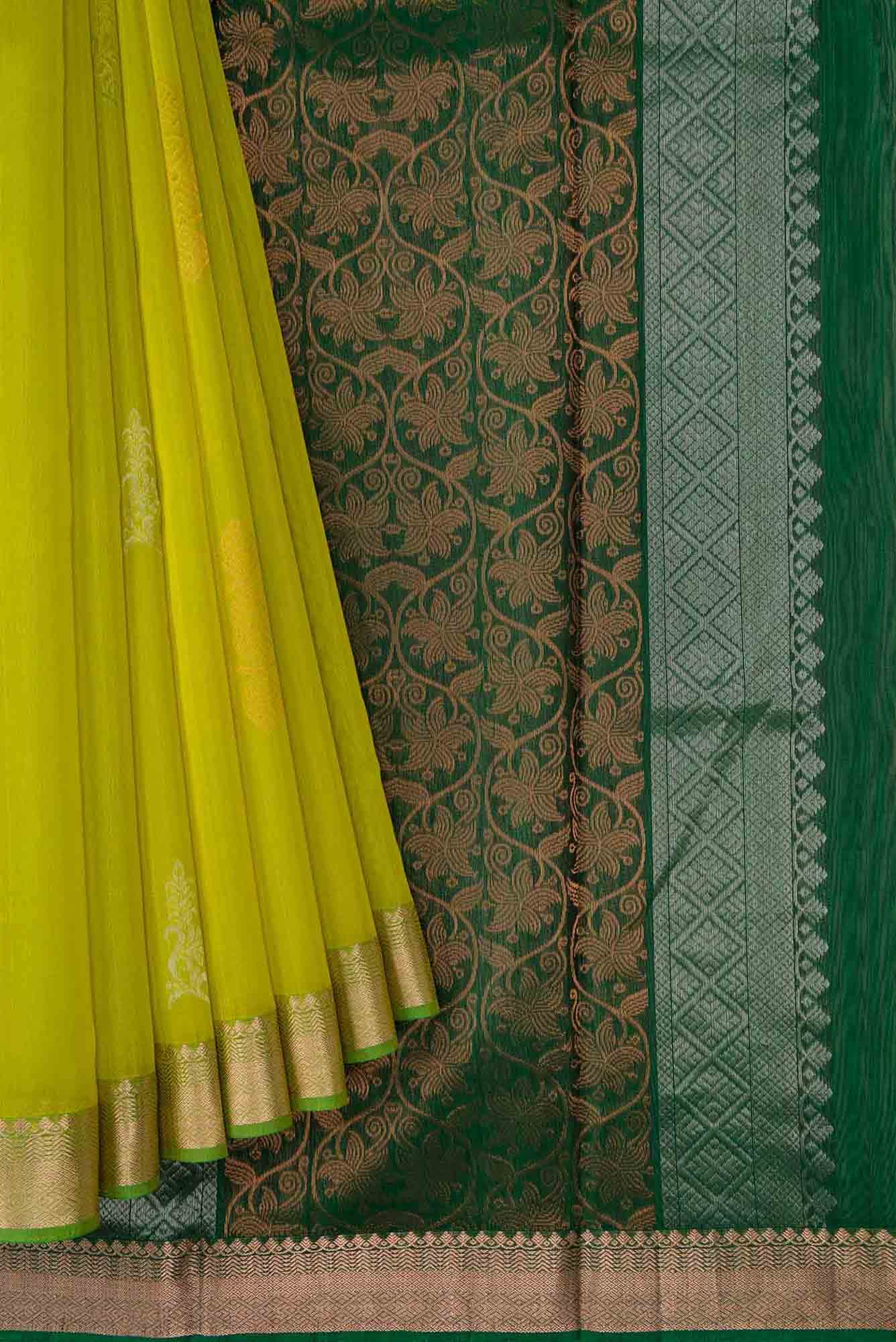 Parrot Green Dual Tone Silk Cotton Saree