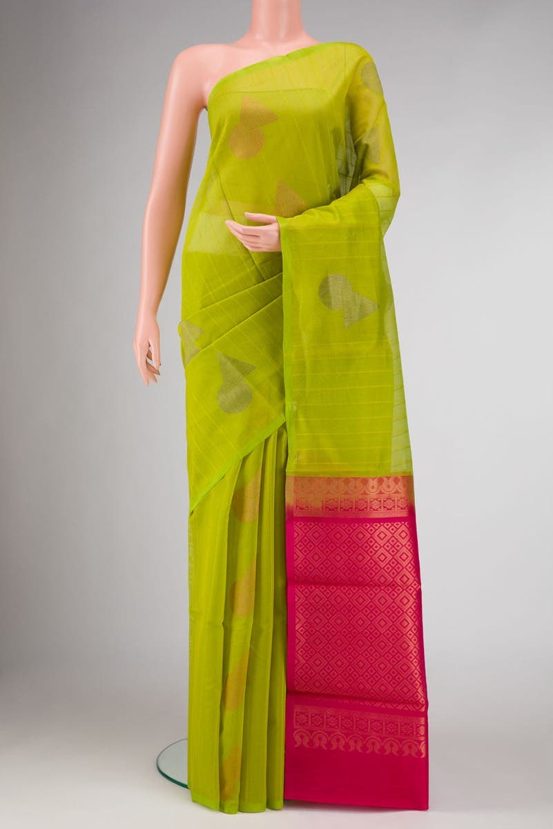 Parrot Green Dual Tone Silk Cotton Saree