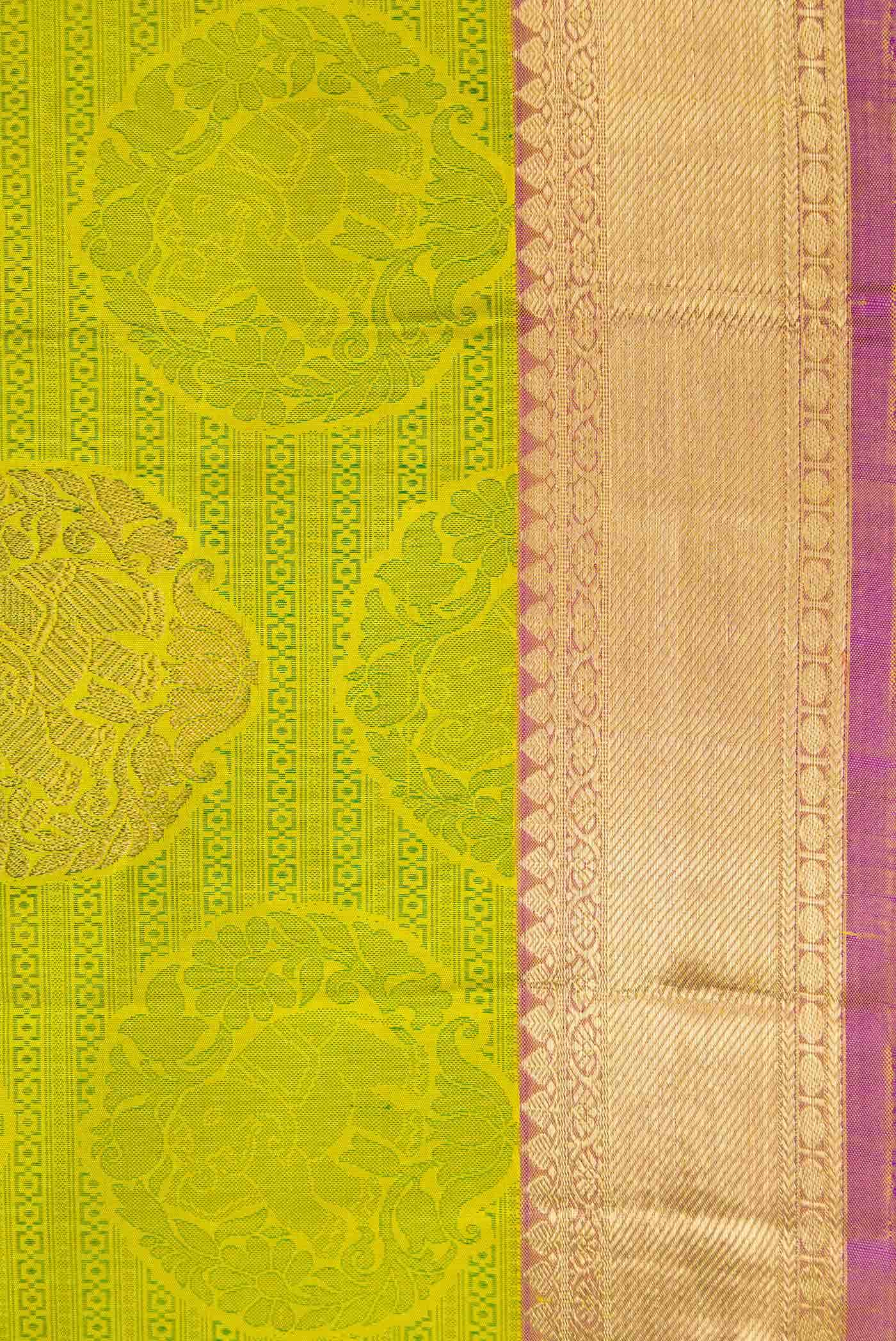 Pure Silk Pure Zari Parrot Green Dual Tone Kanchipuram Saree