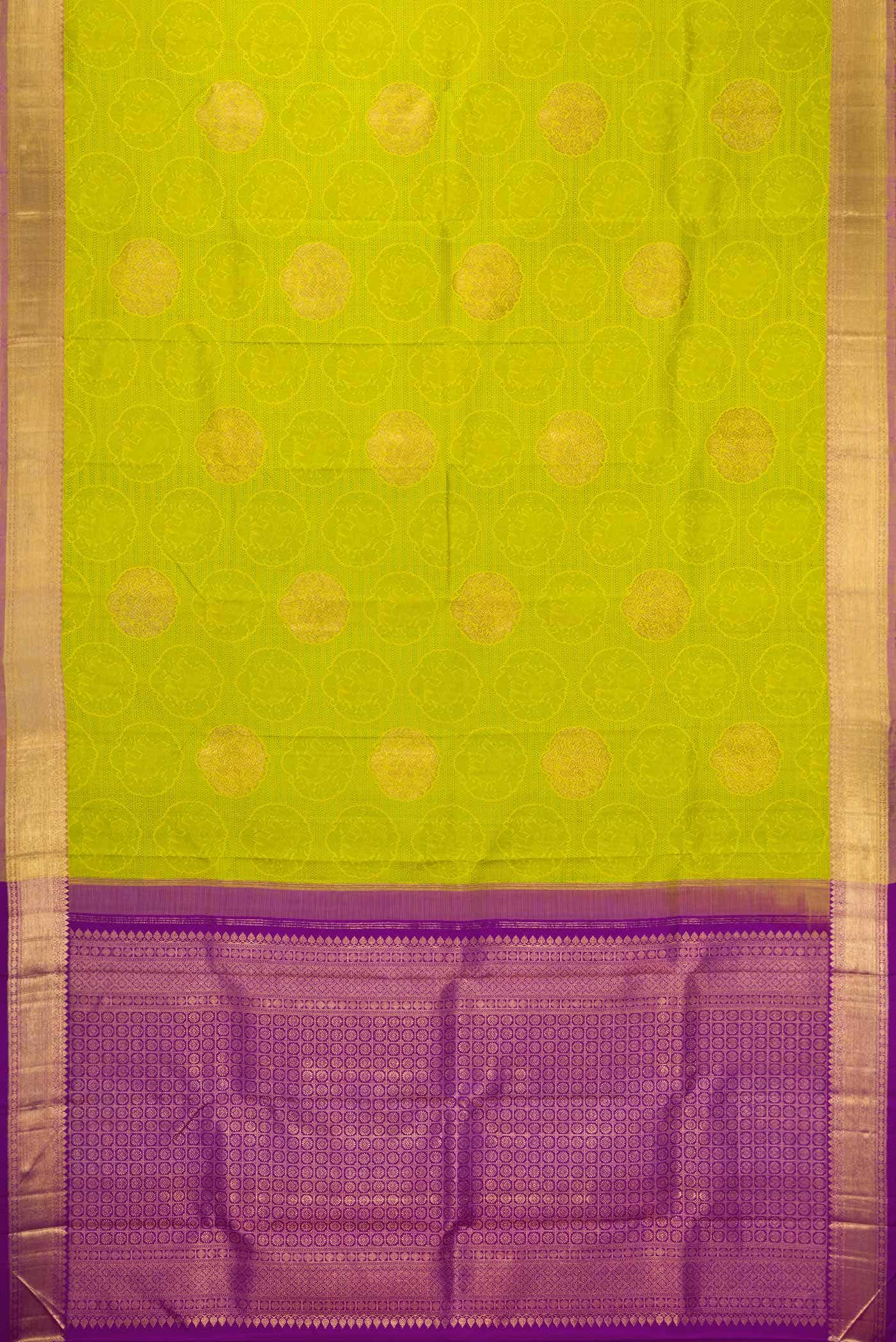 Pure Silk Pure Zari Parrot Green Dual Tone Kanchipuram Saree