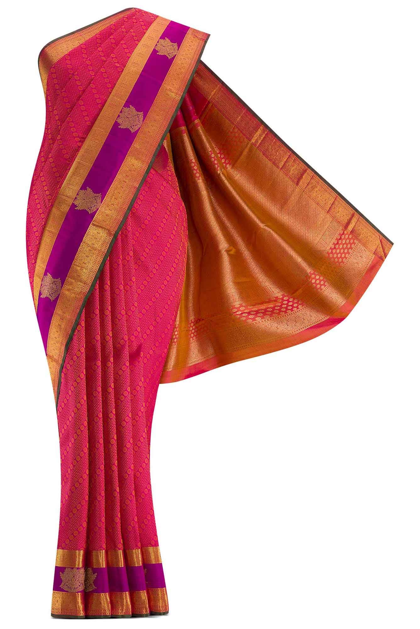 Pure Silk Pure Zari Pink Dual Tone Kanchipuram Saree