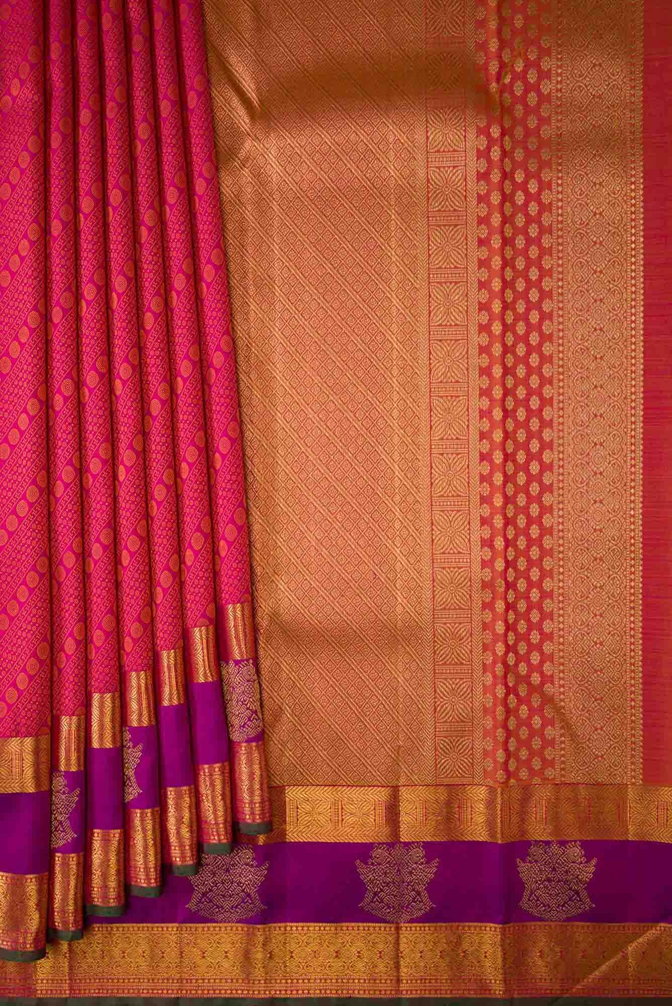 Pure Silk Pure Zari Pink Dual Tone Kanchipuram Saree