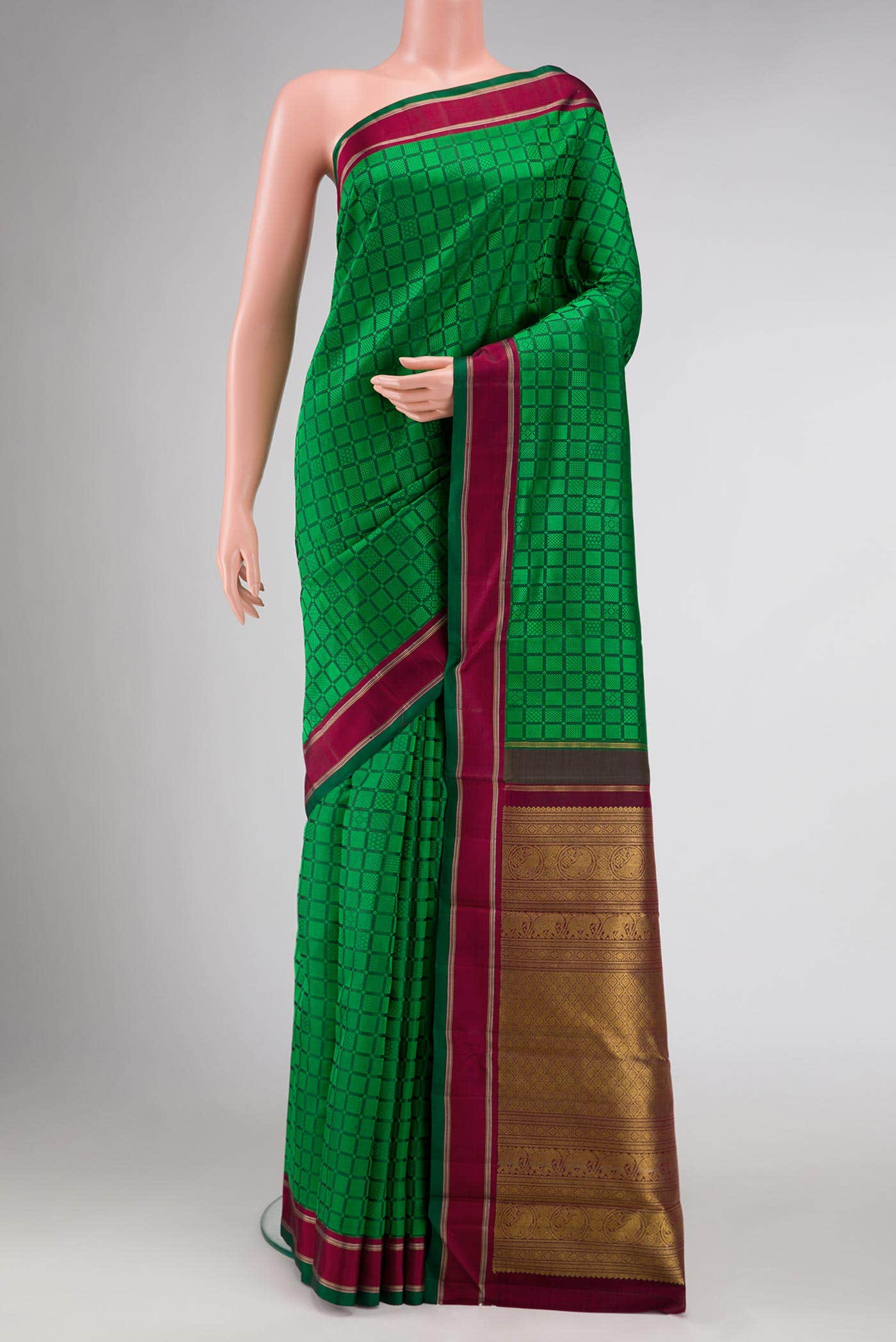 Pure Silk Pure Zari Green Dual Tone Kanchipuram Saree