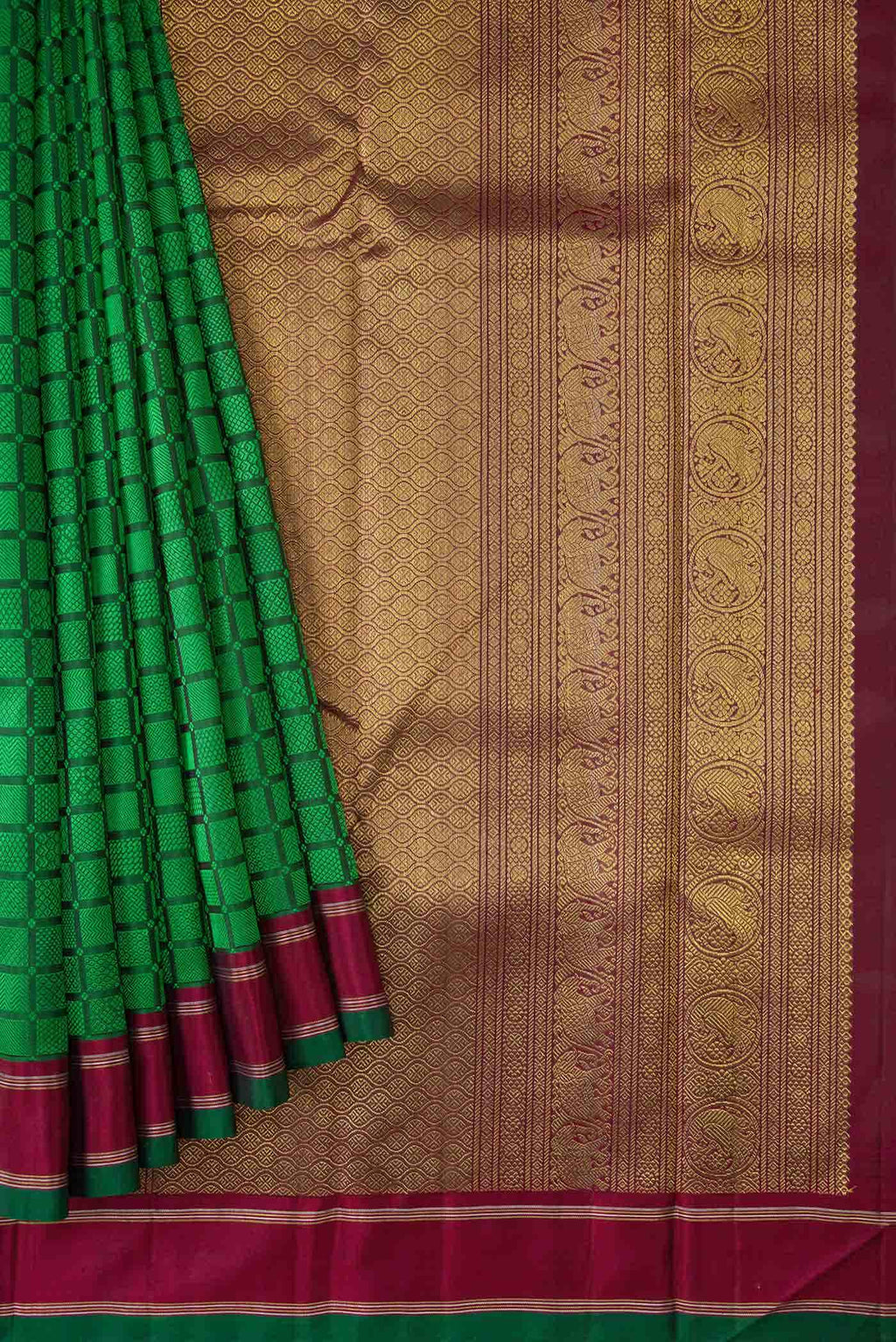 Pure Silk Pure Zari Green Dual Tone Kanchipuram Saree