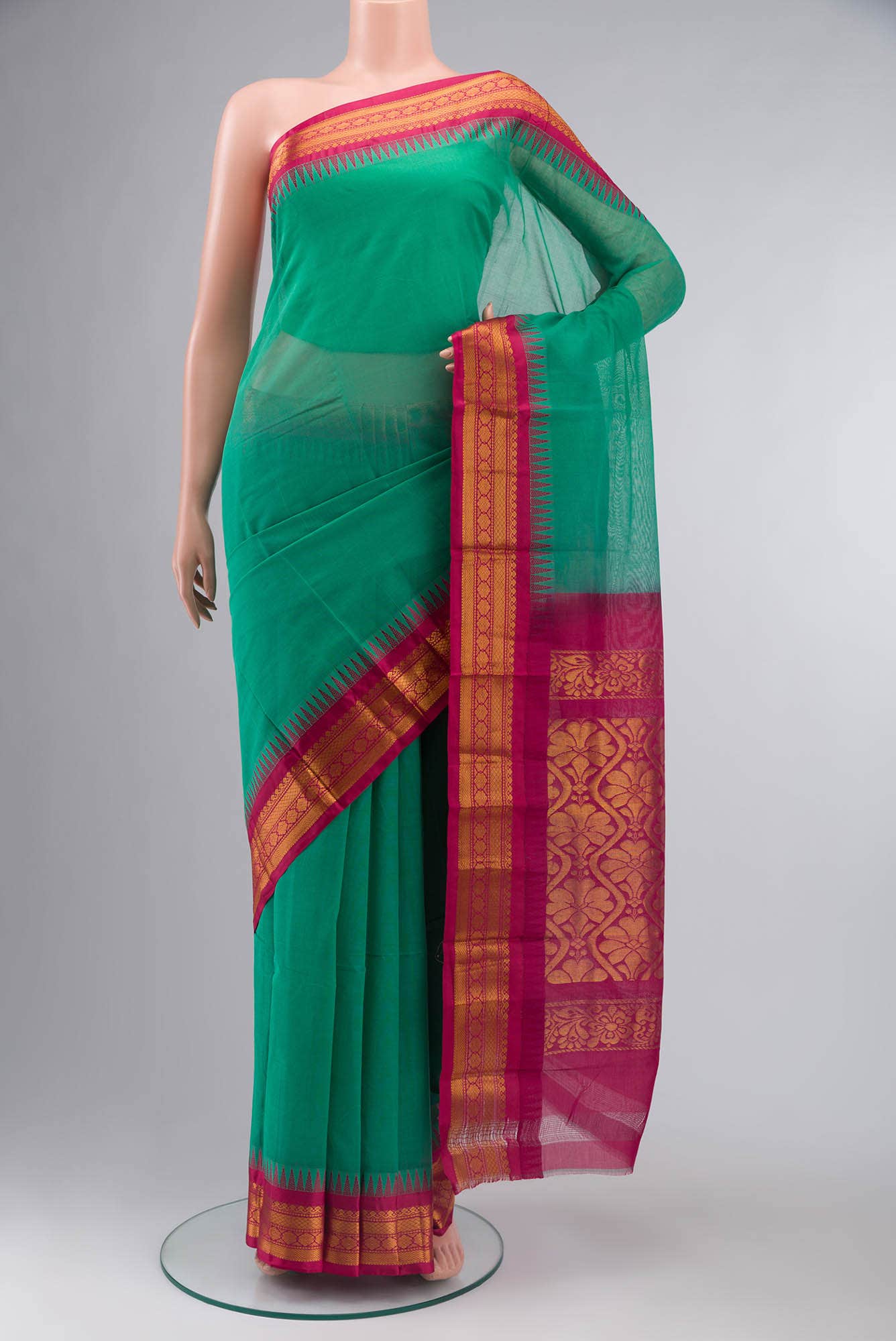 Green Gadwal cotton Saree