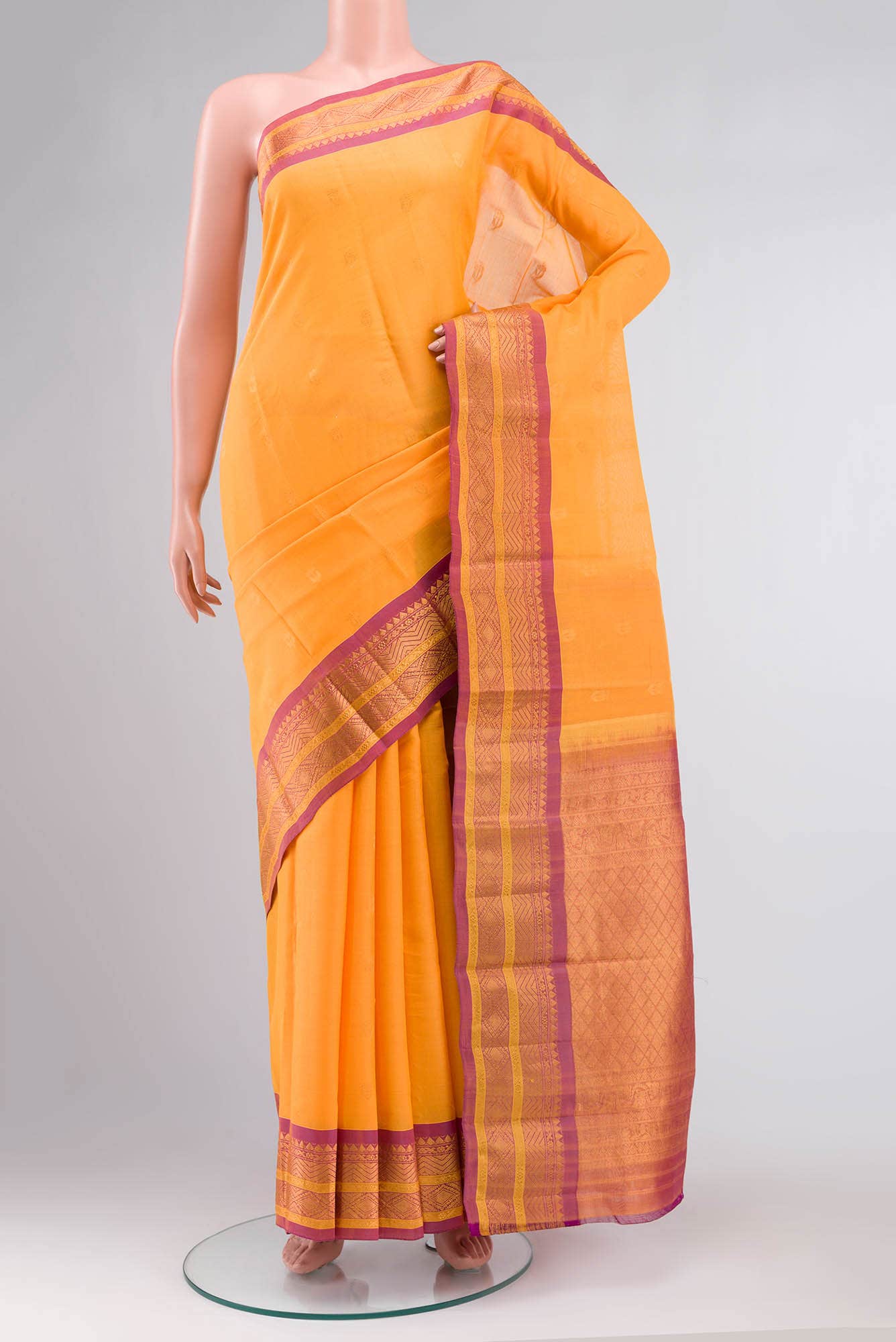 Yellow Gadwal Silk Cotton Saree