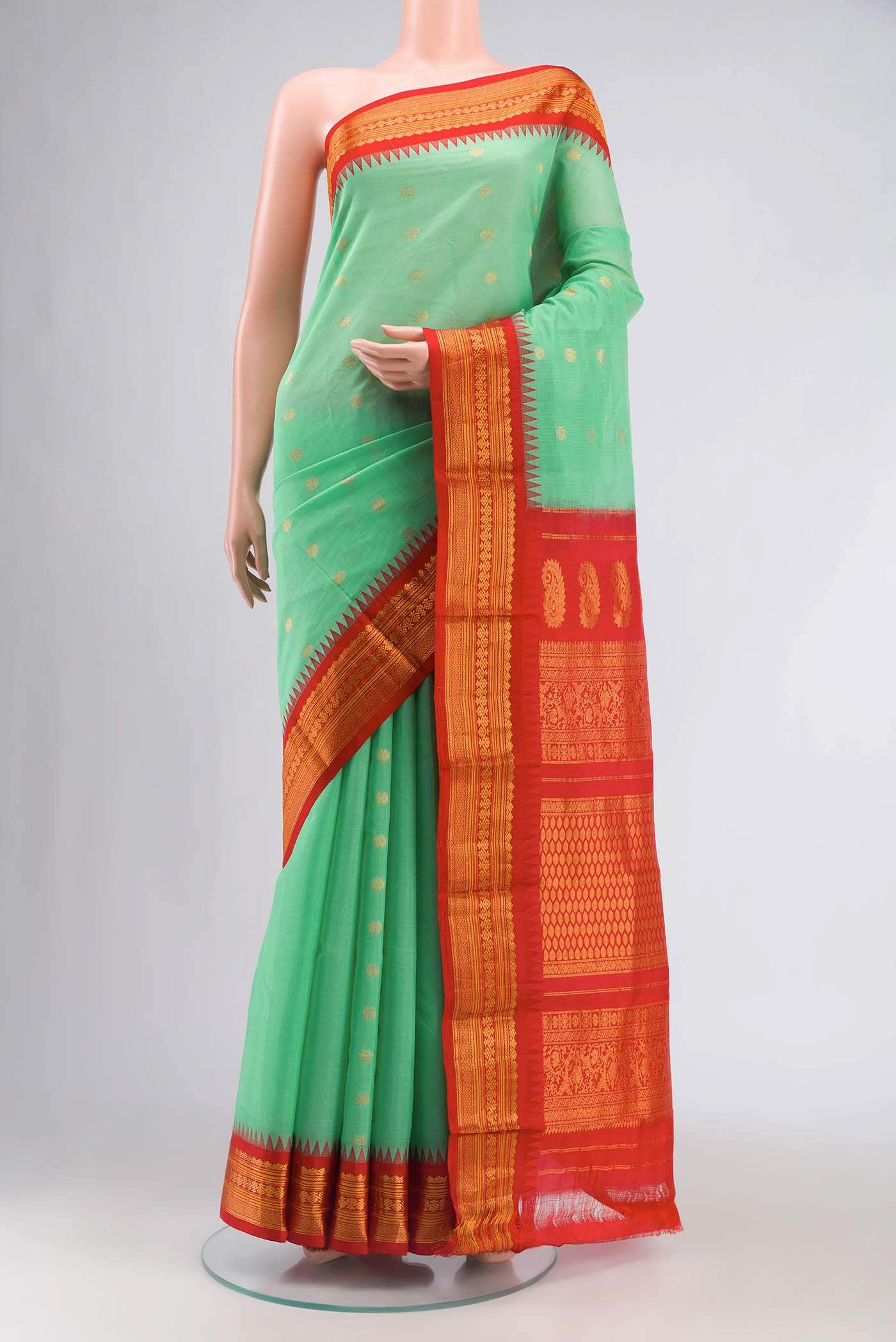 Green Gadwal Silk Cotton Saree