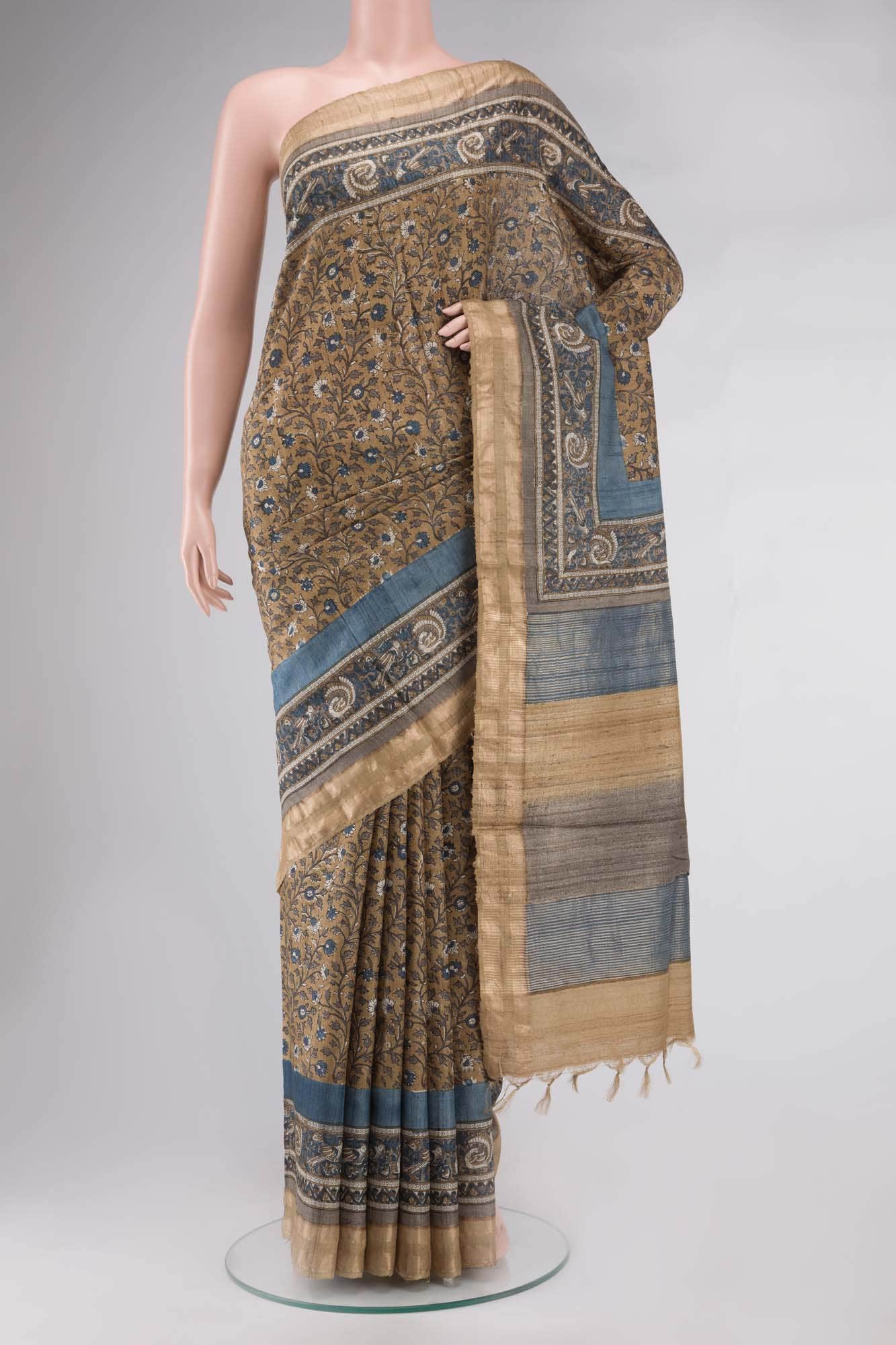 Brown Tussar Silk Saree