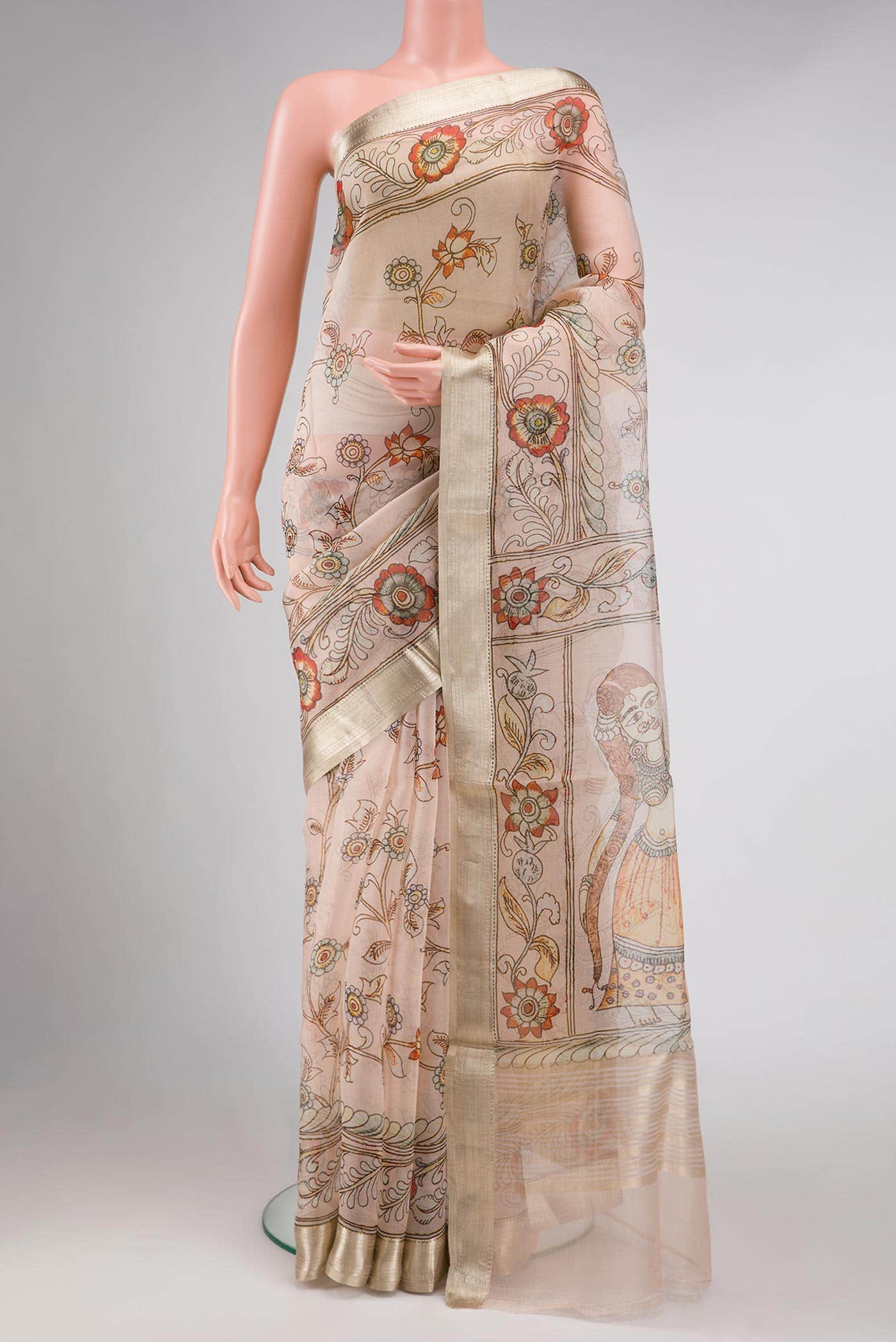 Peach Organza Silk Saree