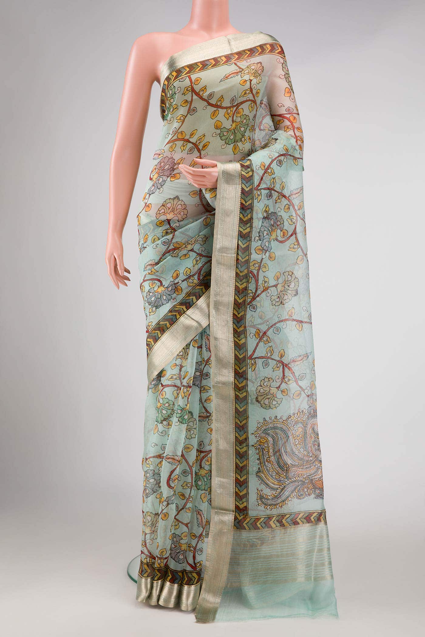 Sea Green Organza Silk Saree