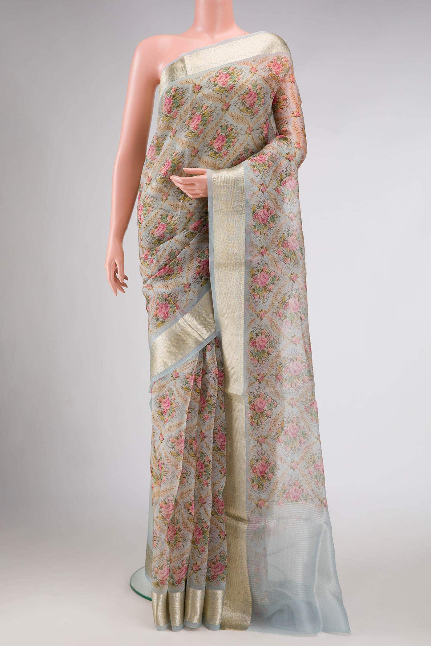 Grey Organza Silk Saree