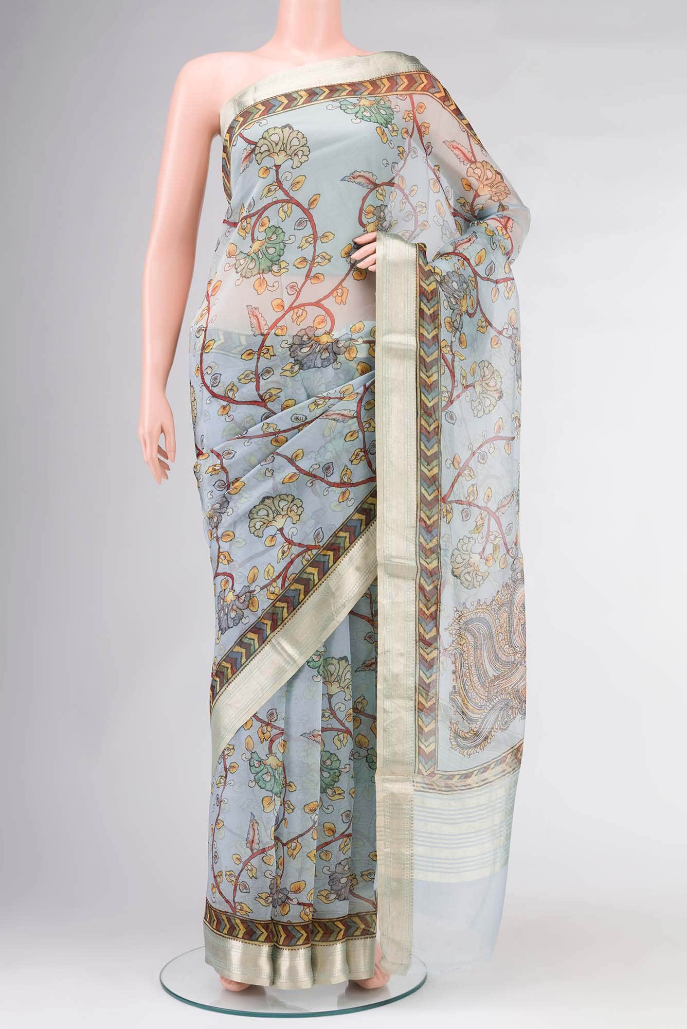 Blue Organza Silk Saree