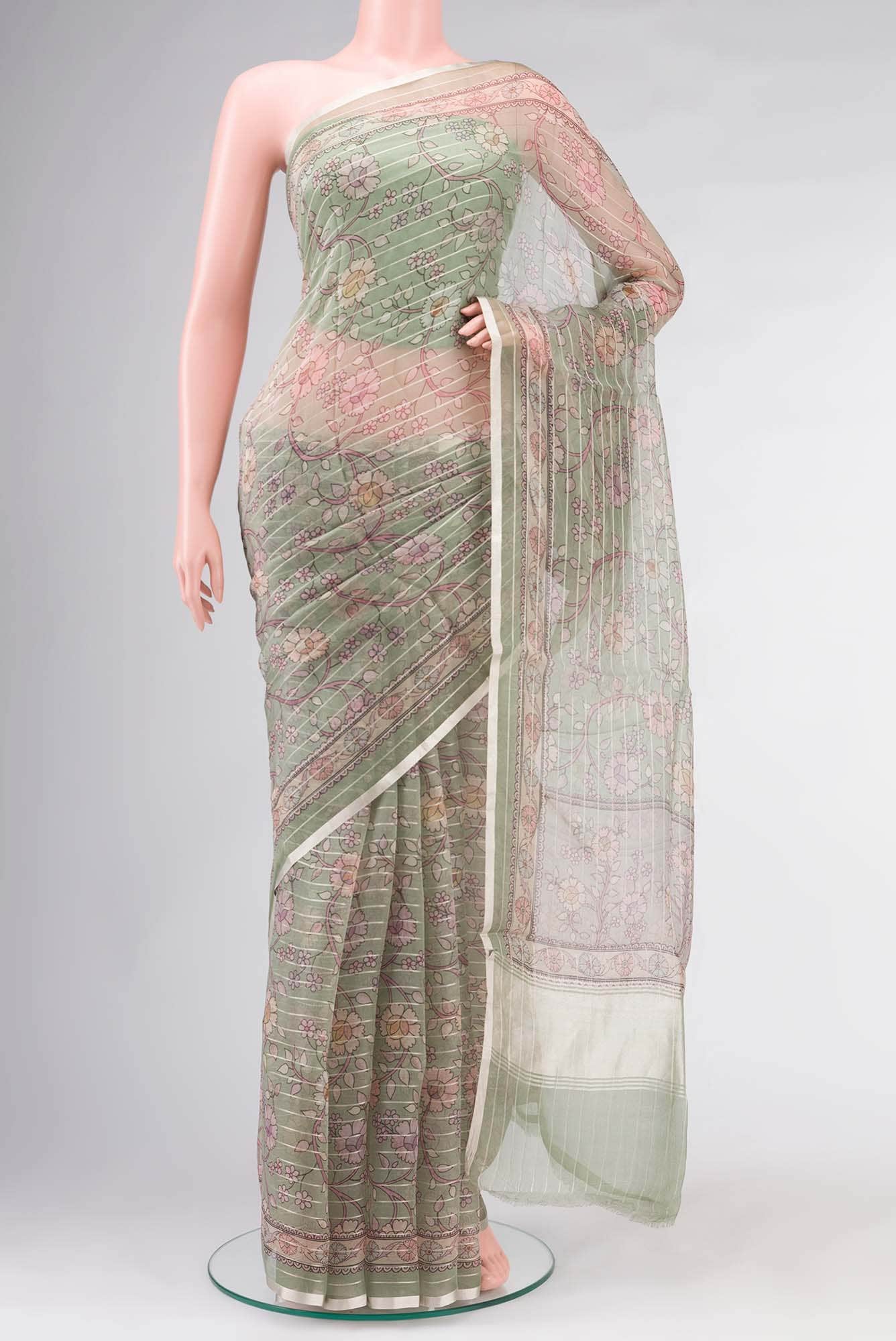Sage Green Organza Silk Saree