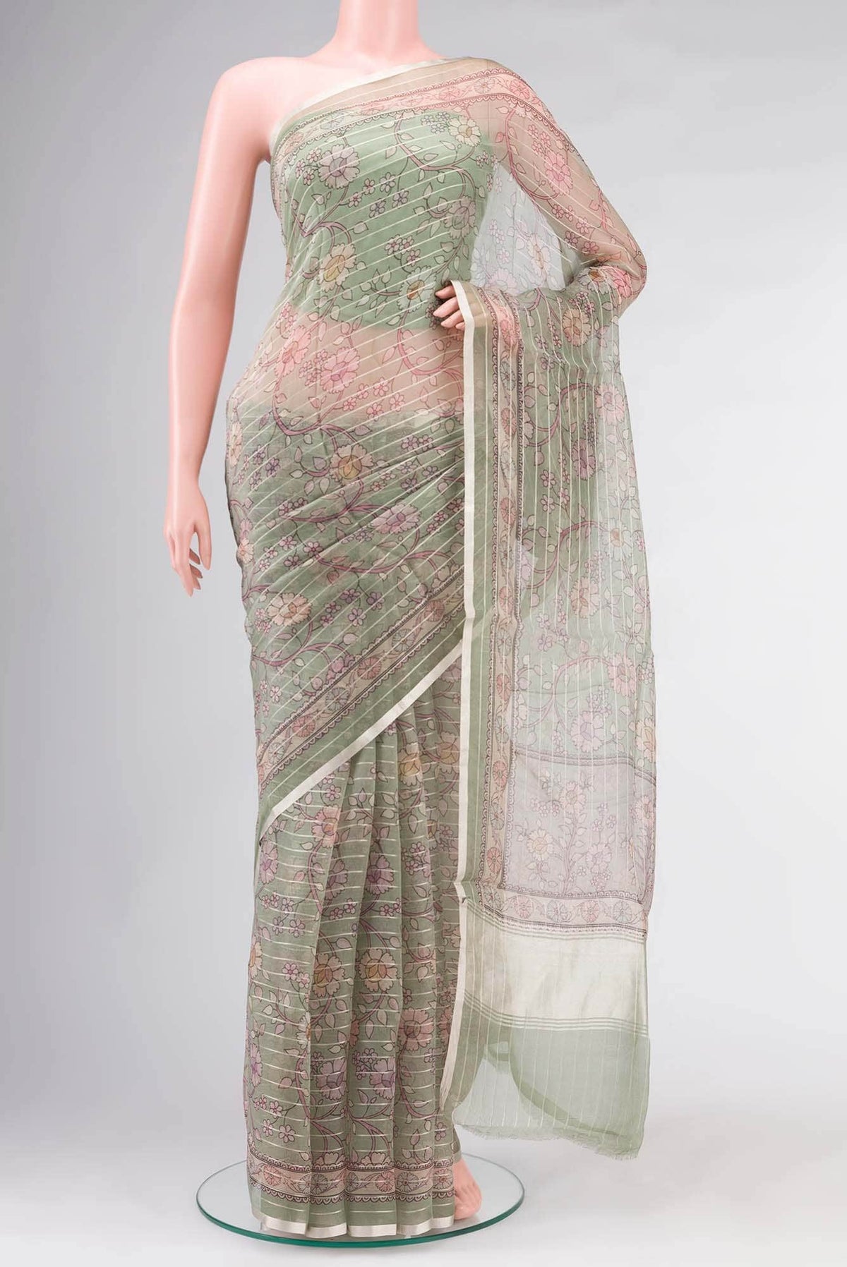 Sage Green Organza Silk Saree