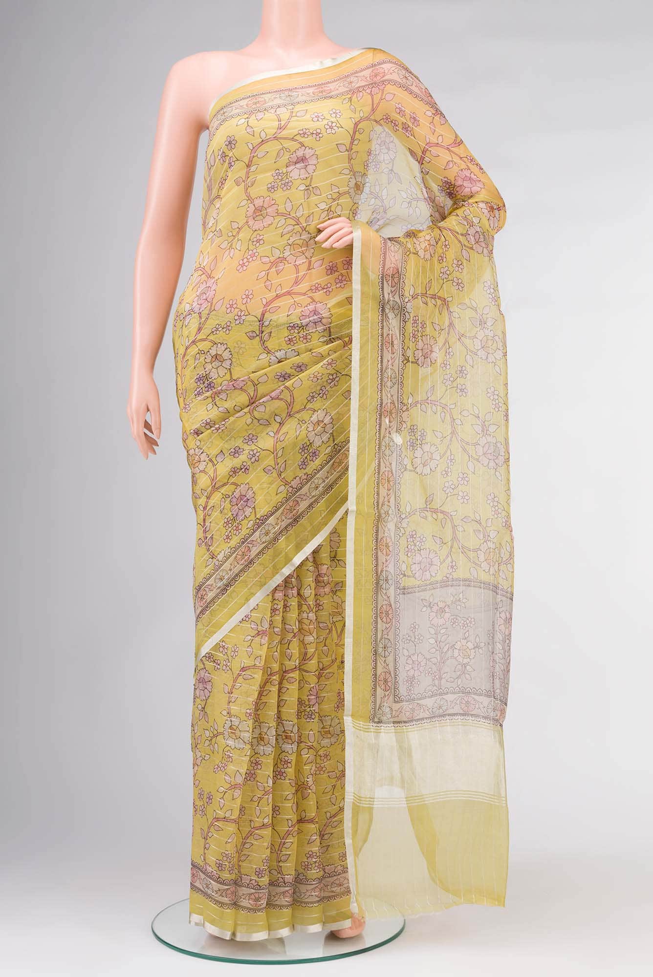 Yellow Organza Silk Saree