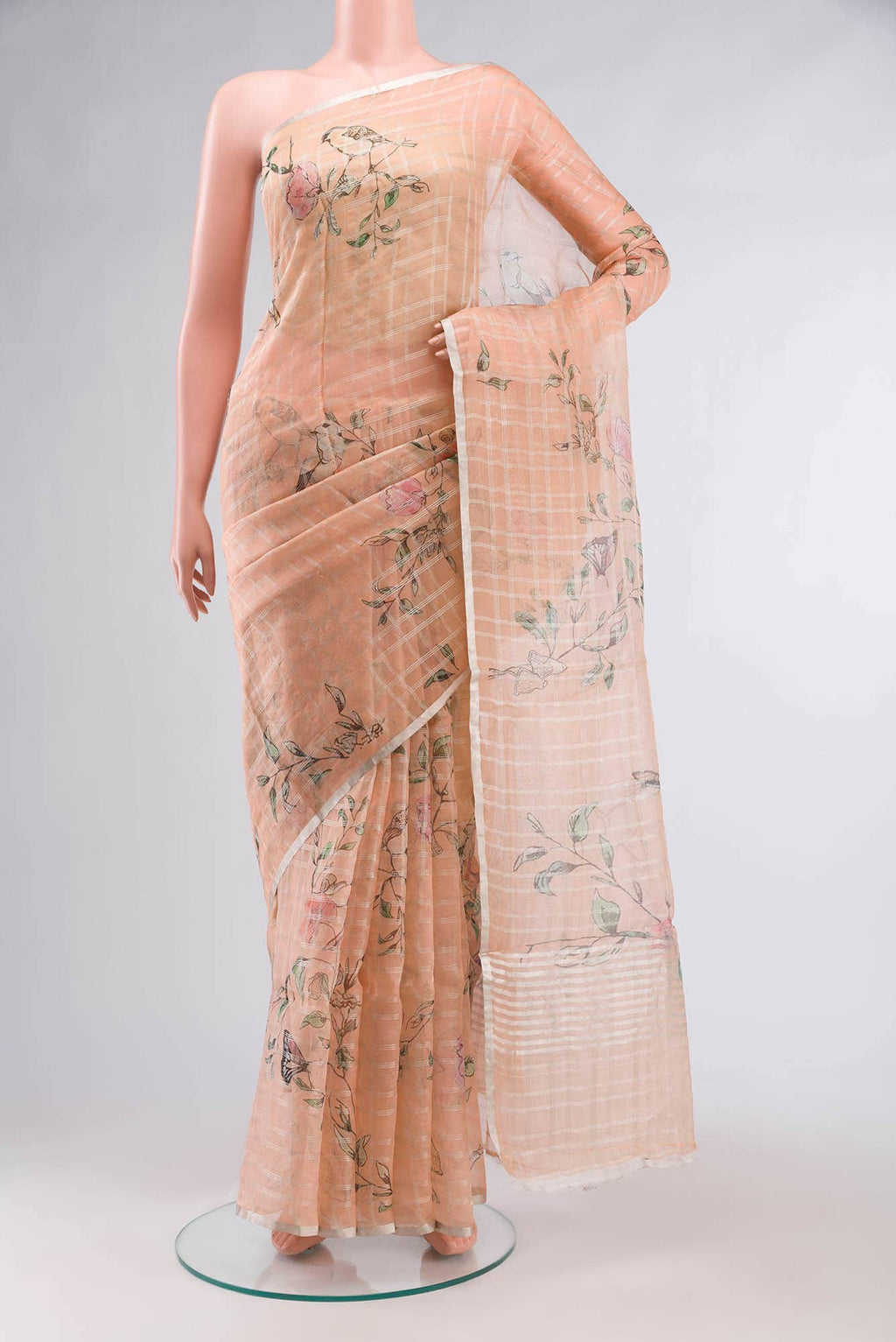 Peach Organza Silk Saree