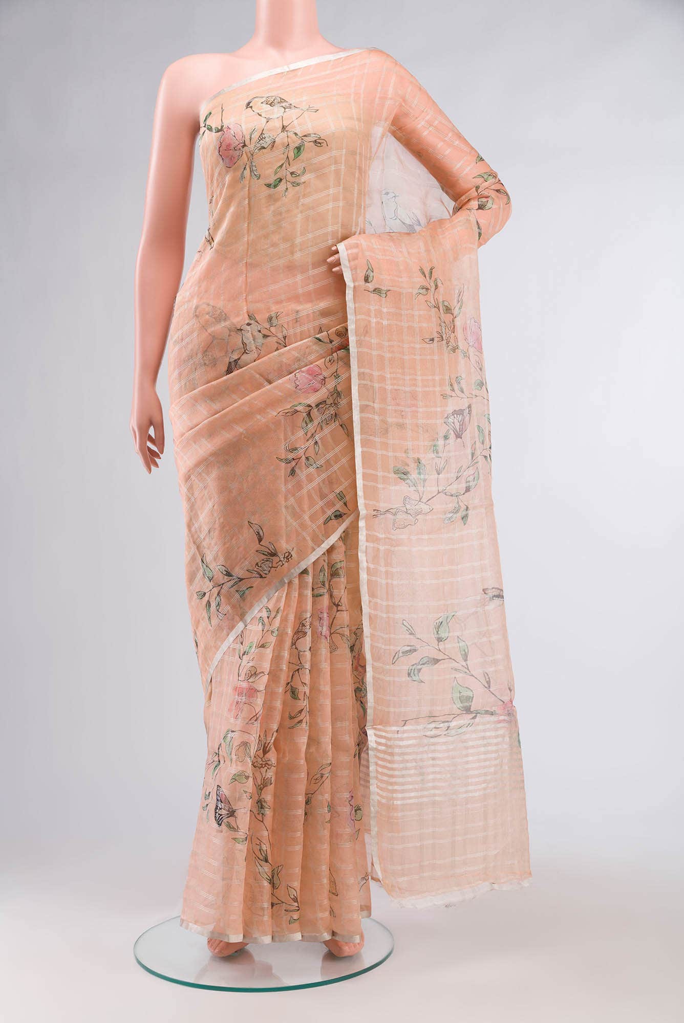 Peach Organza Silk Saree