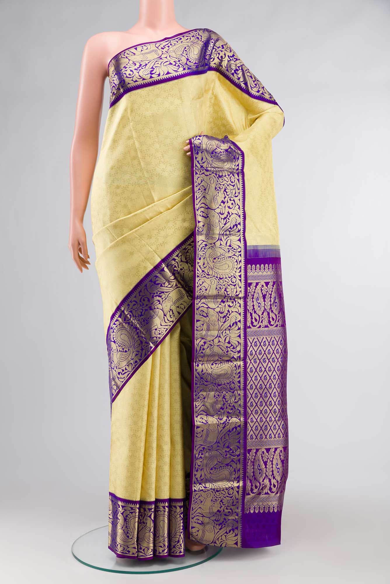 Cream Kanjivaram Silk Saree