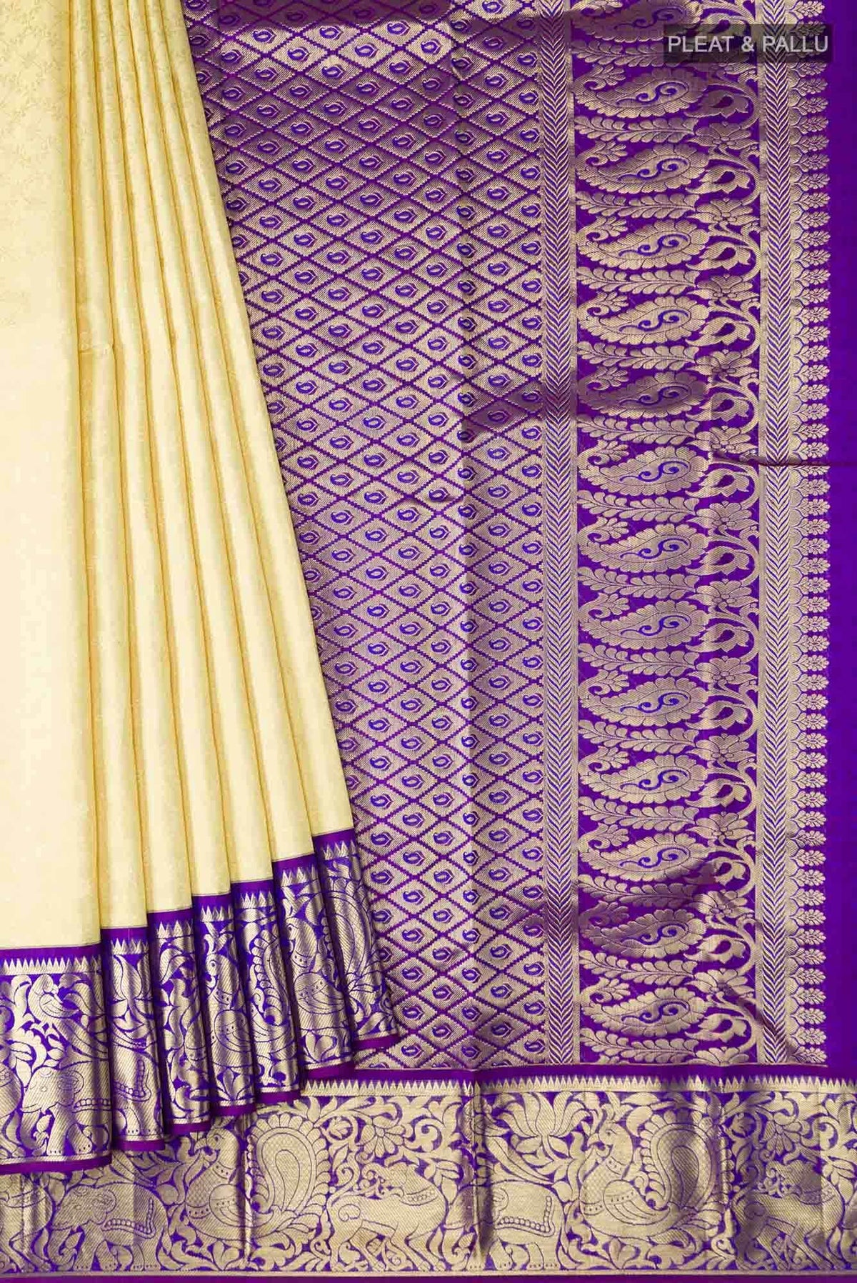 Cream Kanjivaram Silk Saree
