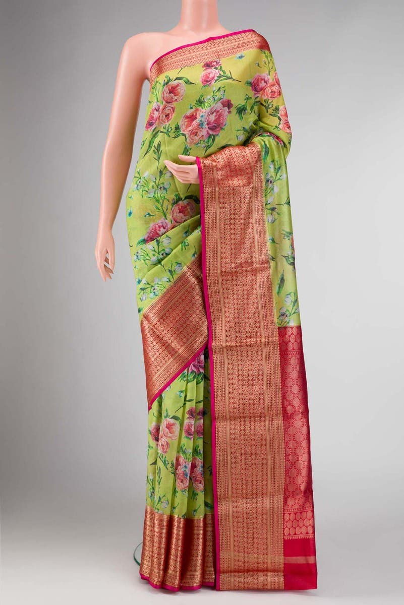 Parrot Green Dual Tone Tussar Silk Saree
