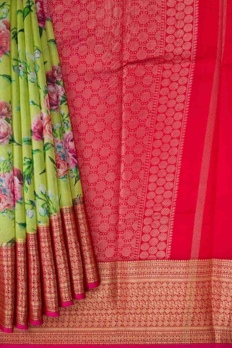 Parrot Green Dual Tone Tussar Silk Saree
