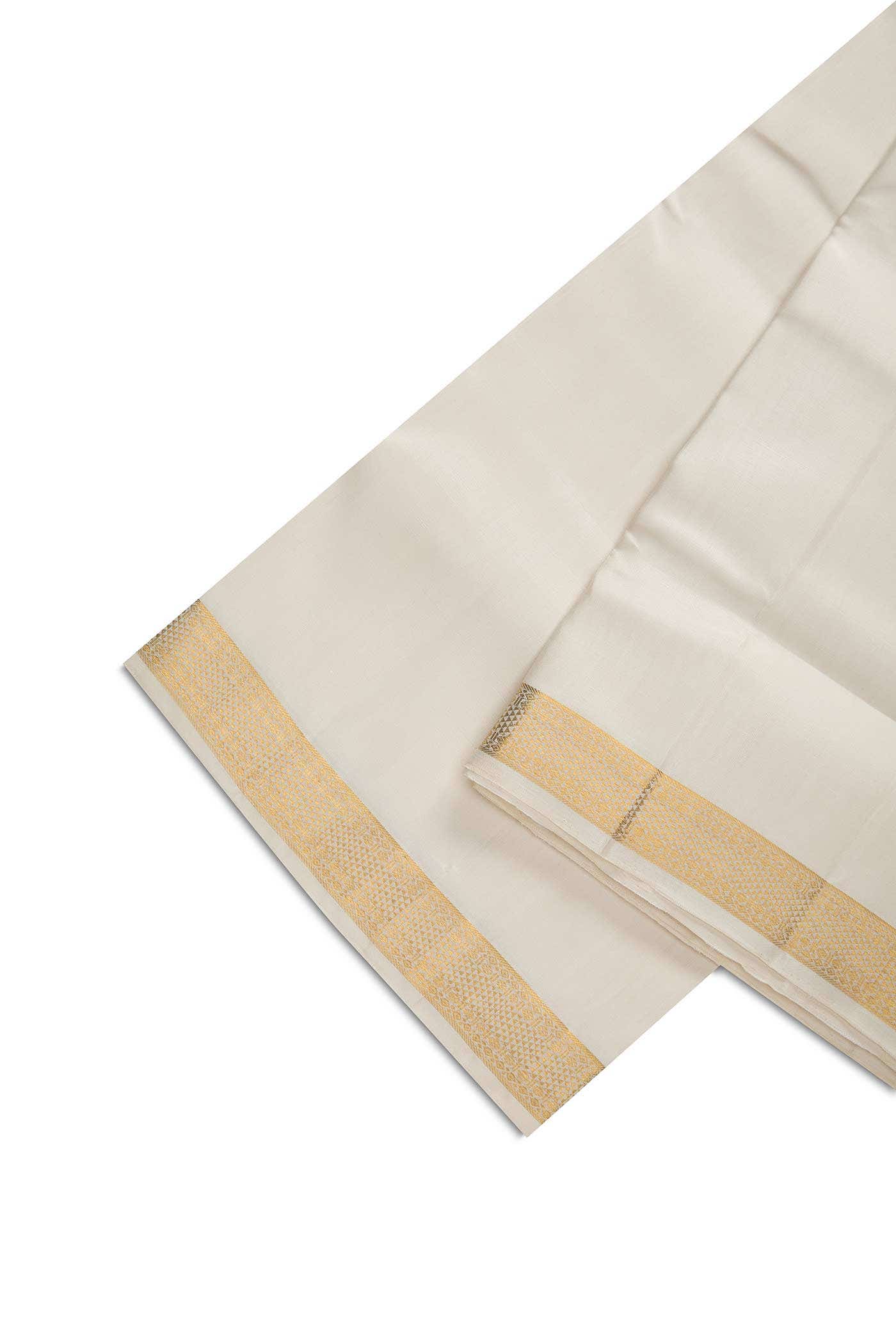 Cream Silk Dhoti With Angavastram (8X4) Muzham