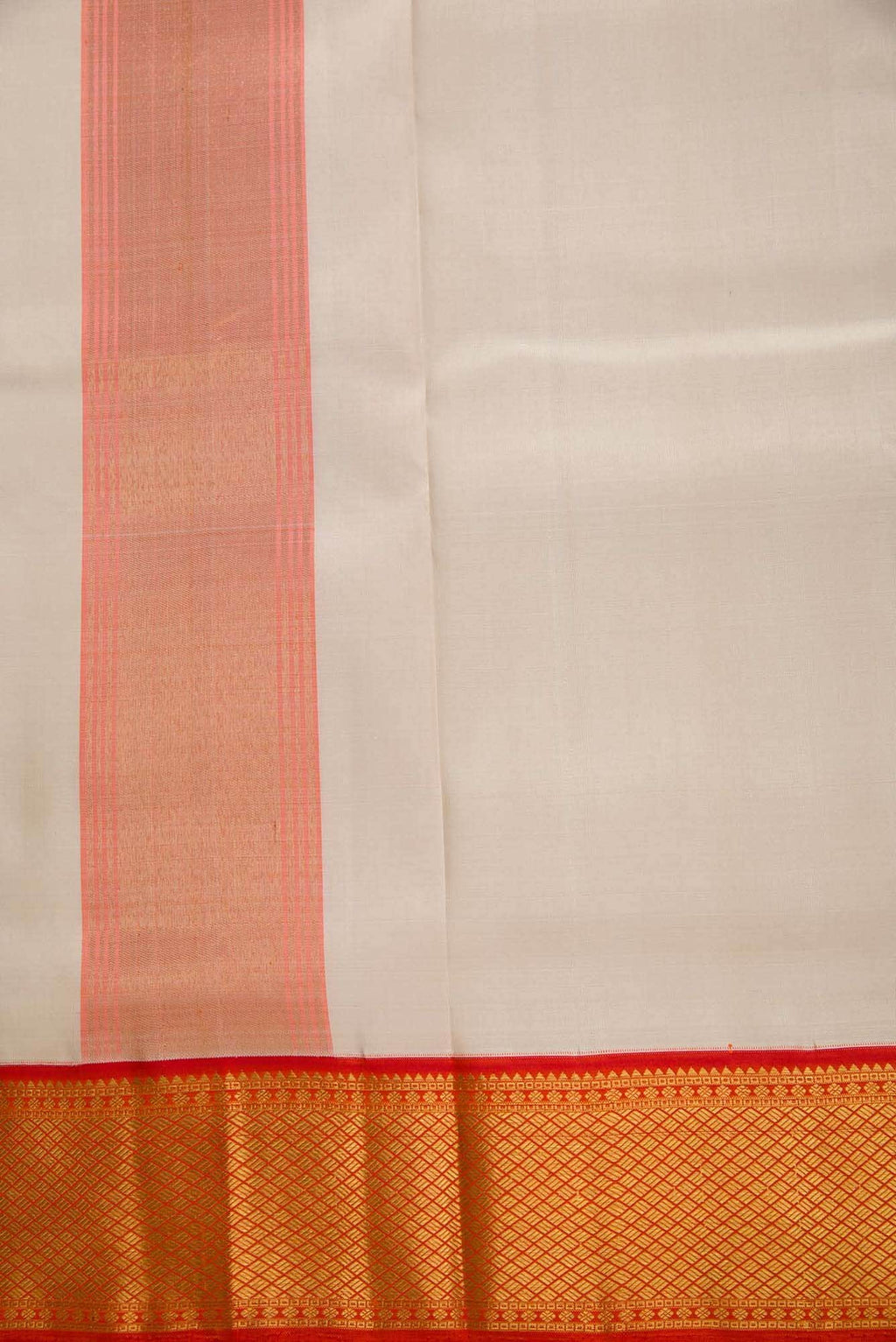 Cream Silk Dhoti With Angavastram (9X 5) Muzham