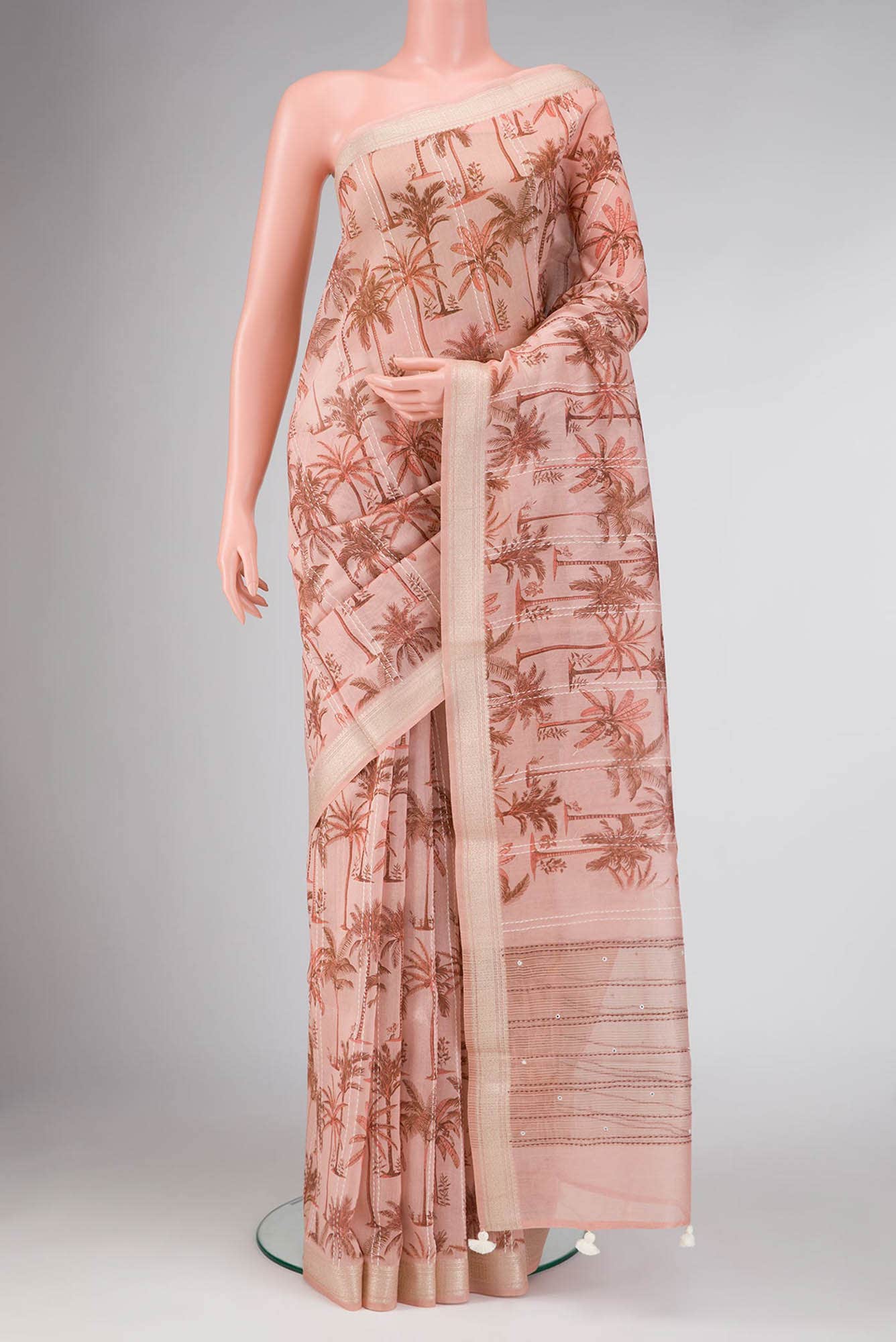 Pink Dual Tone Blended Chanderi Silk Cotton Saree