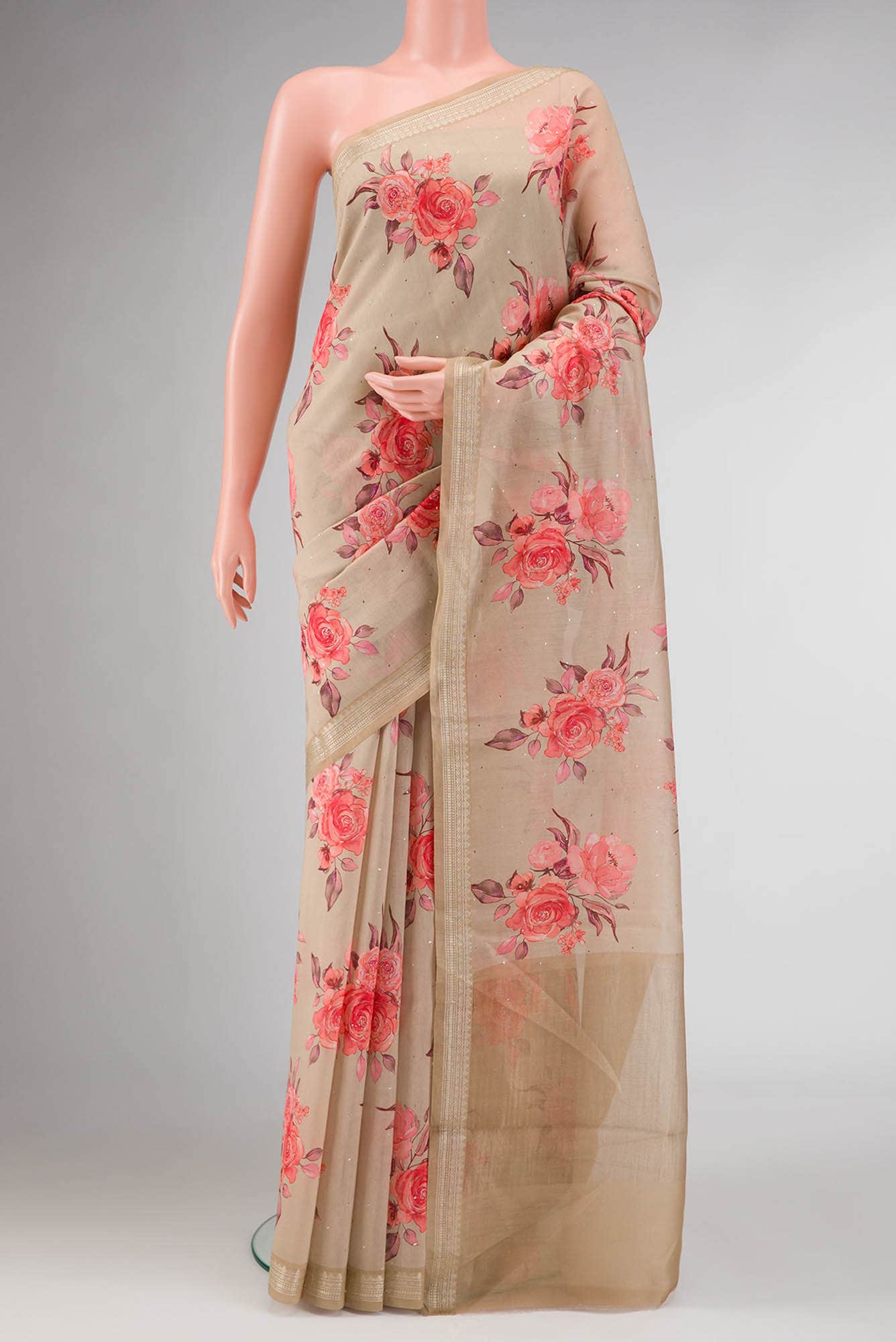 Beige Dual Tone Chanderi Silk Saree