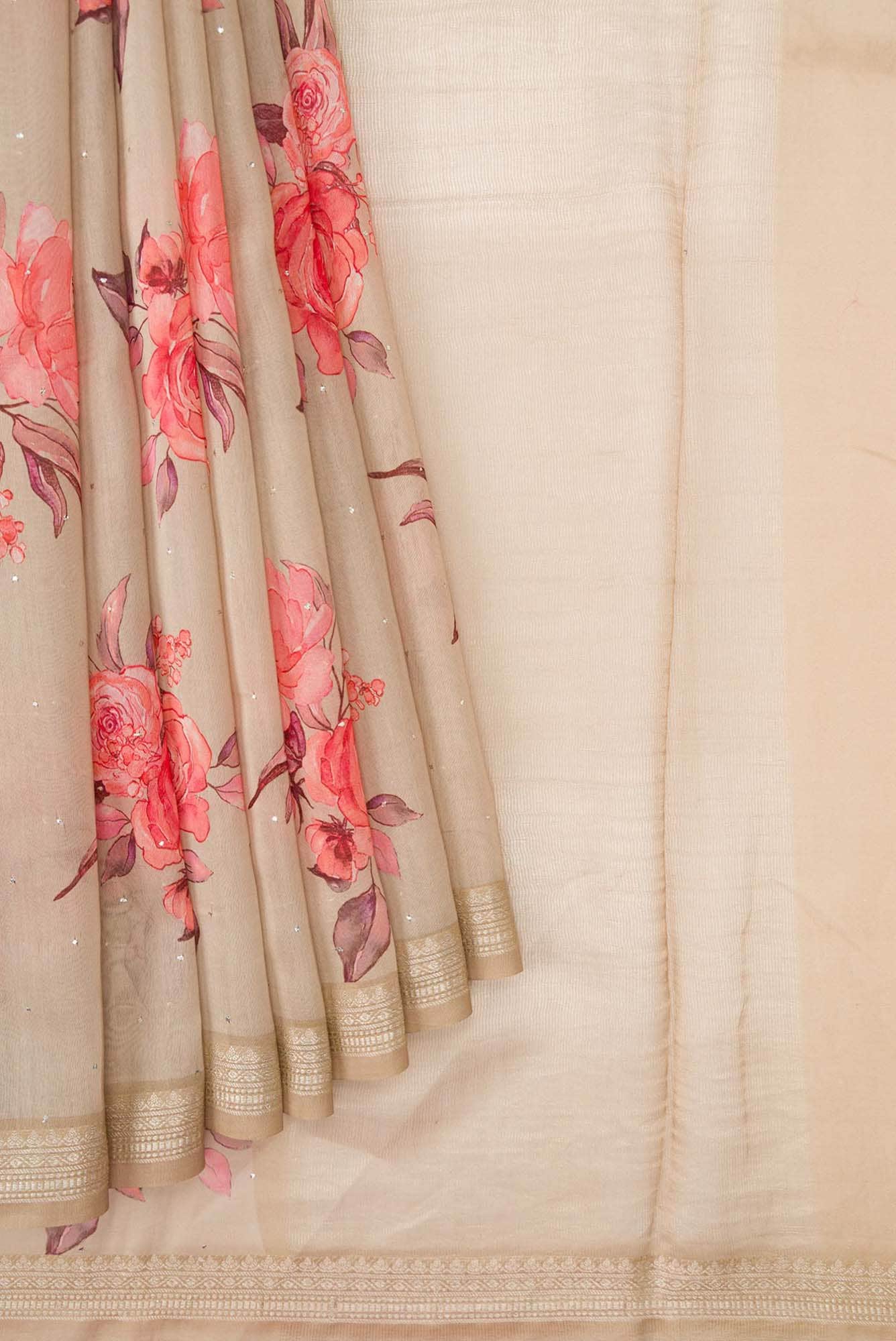 Beige Dual Tone Chanderi Silk Saree