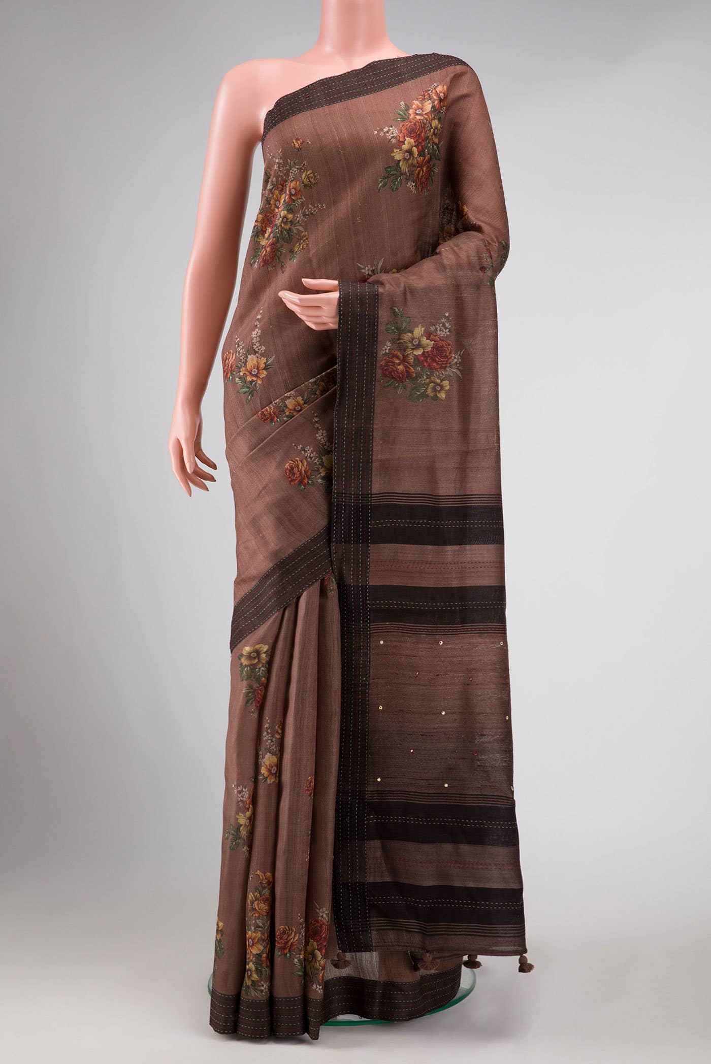 Brown Tussar Silk Saree