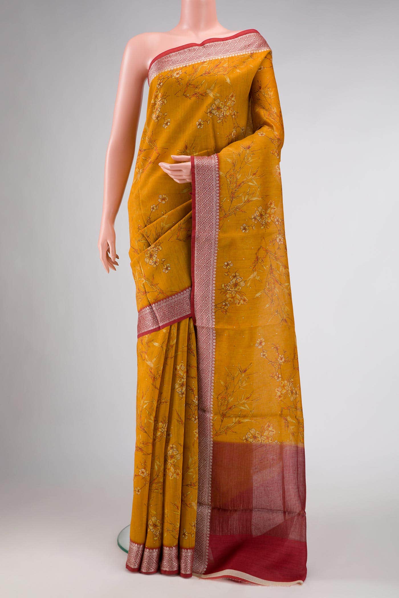 Mustard Tussar Silk Saree