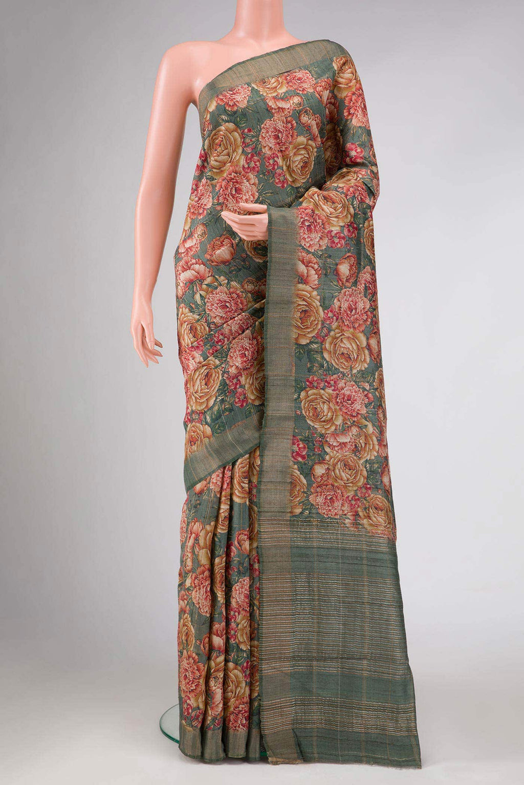 Light Green Tussar Silk Saree