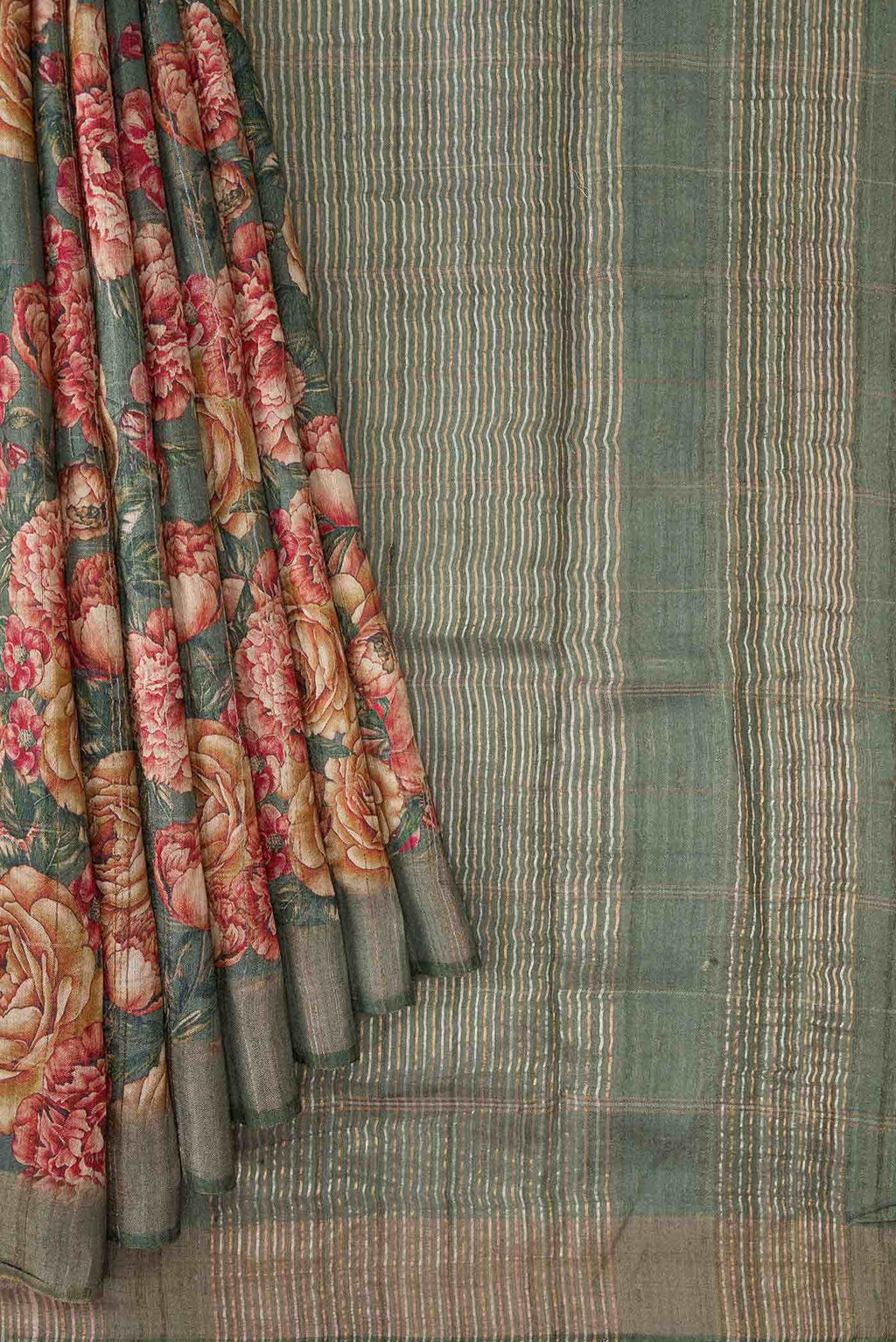 Light Green Tussar Silk Saree